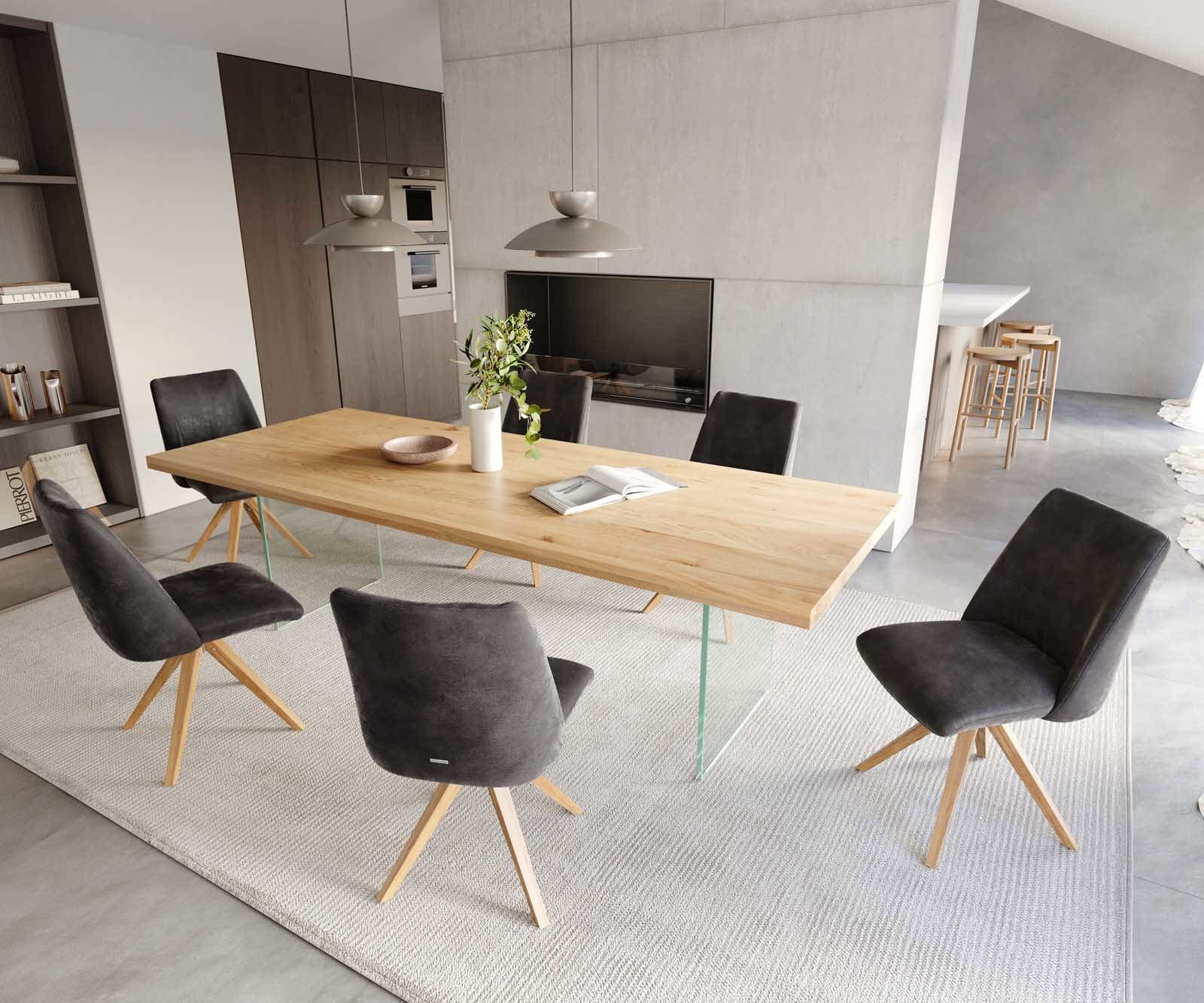 Drehstuhl Elso-Flex Mikrofaser Anthrazit Vintage Holzgestell kantig Natur 180° drehbar Taschenfederkern 5 Drehstuhl Elso-Flex Mikrofaser Anthrazit Vintage Holzgestell kantig Natur 180° drehbar Taschenfederkern 5