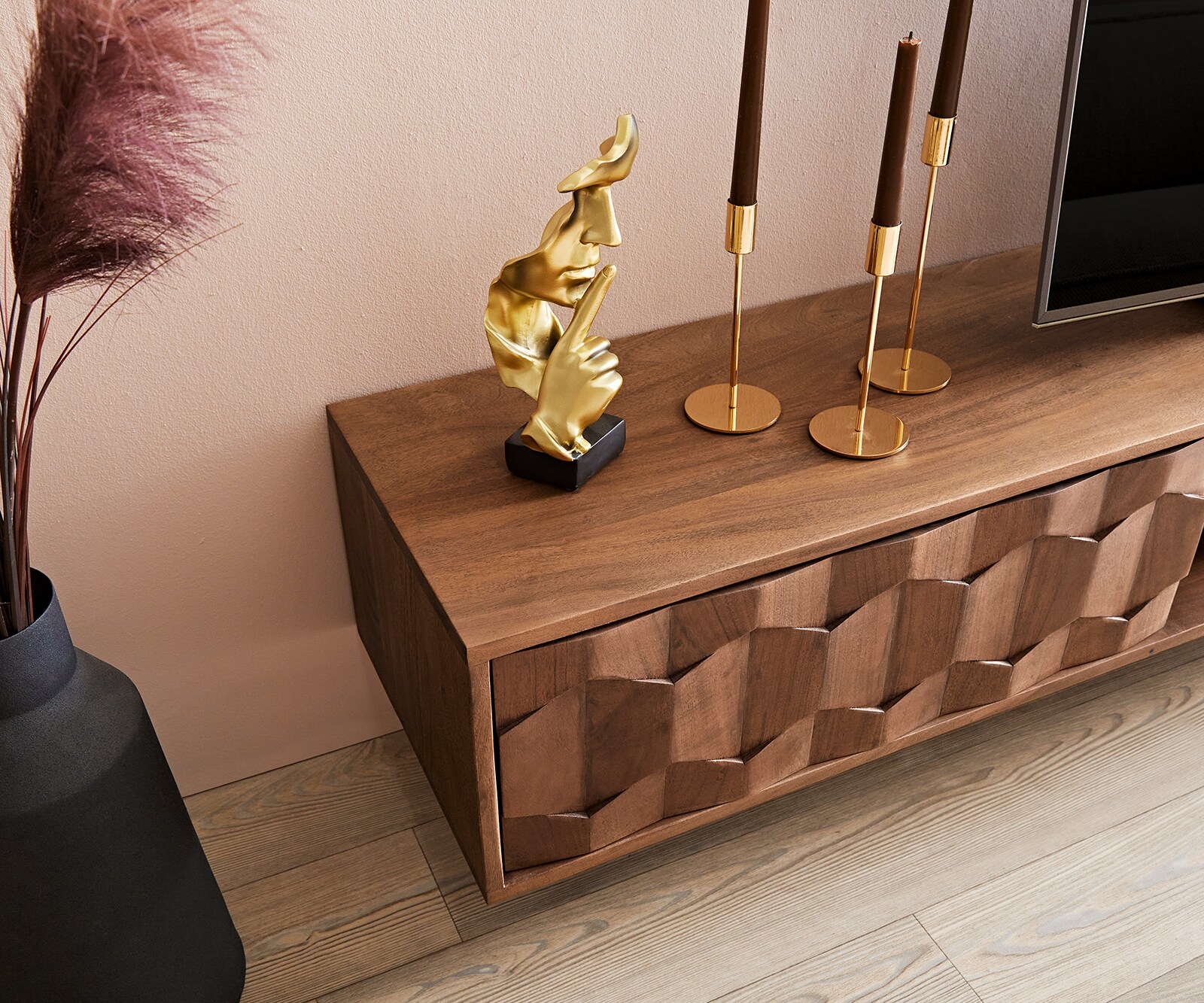 Buffet bas Fevo 200 cm acacia marron 2 portes flottant 4