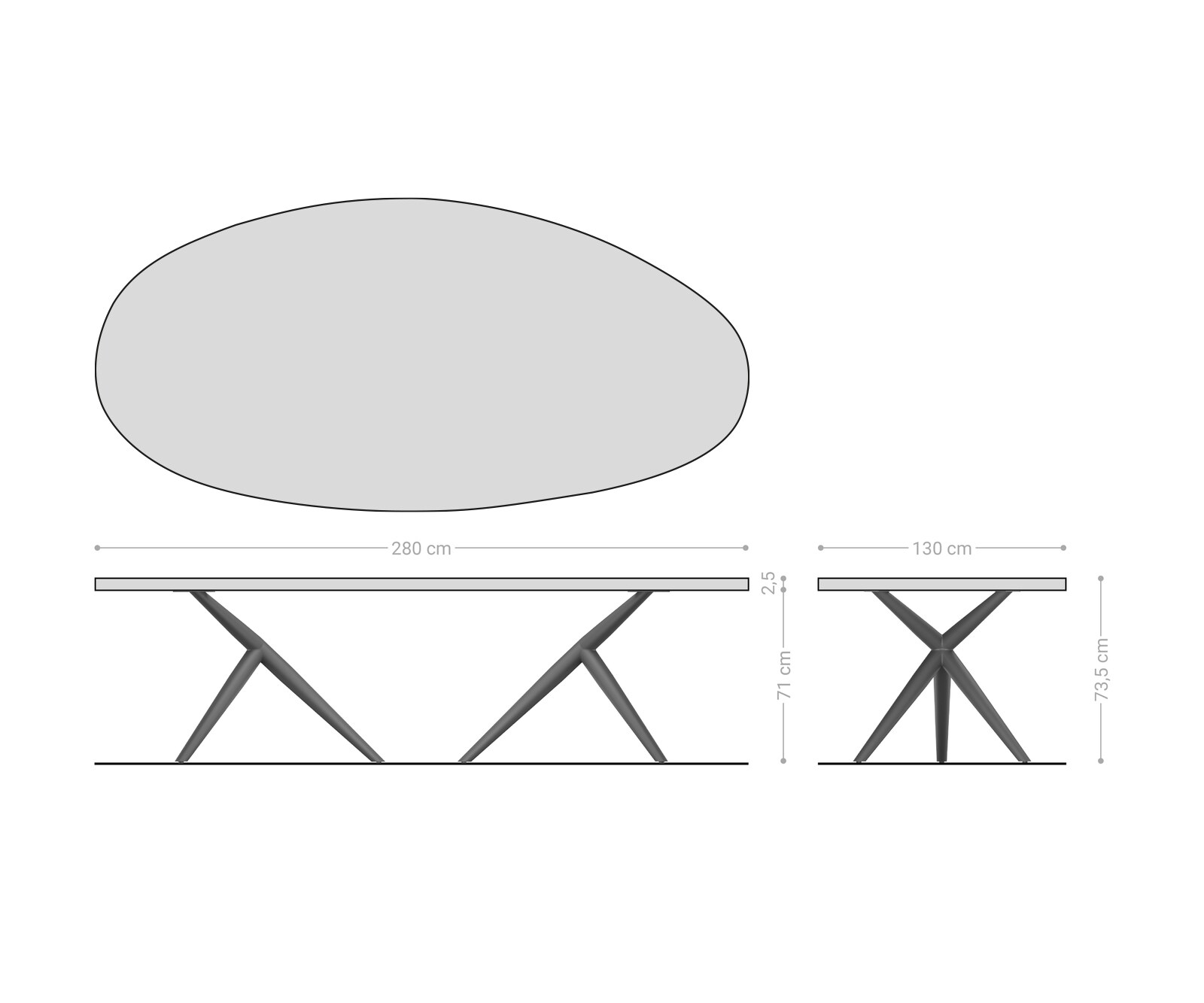 Esstisch Edge Oval 280x130x2,5 Eiche Natur Estelar rund Edelstahl Flow-Edge 5