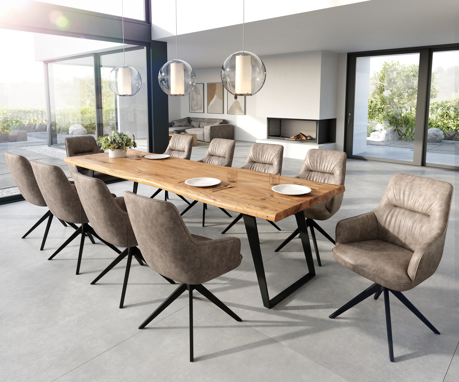 Esszimmerstuhl Zelia-Flex mit Armlehnen Mikrofaser Taupe Vintage Kreuzgestell breit Schwarz Taschenfederkern 3 Esszimmerstuhl Zelia-Flex mit Armlehnen Mikrofaser Taupe Vintage Kreuzgestell breit Schwarz Taschenfederkern 3