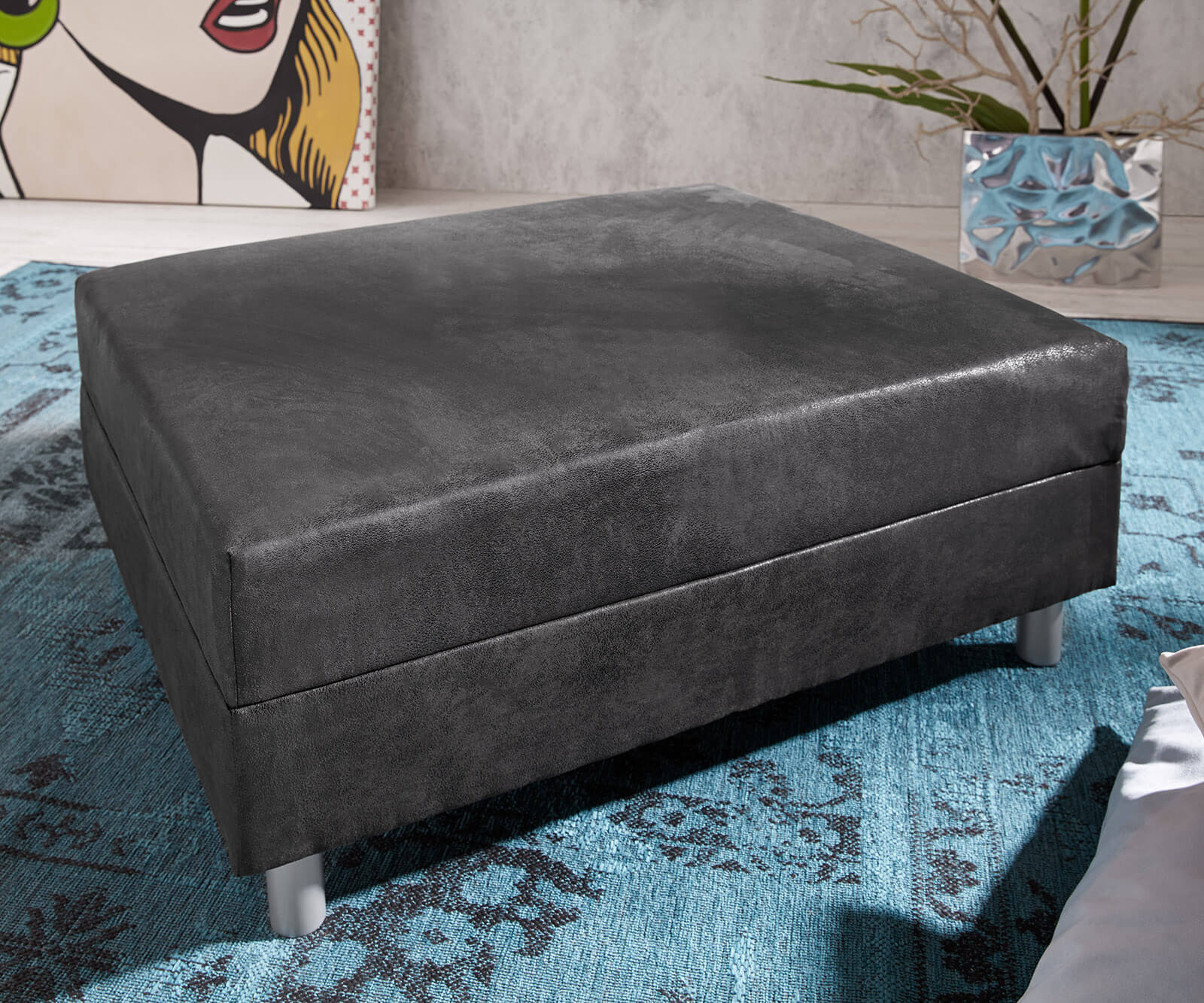 Tabouret Clovis anthracite L98 x P83 module gris micro velours