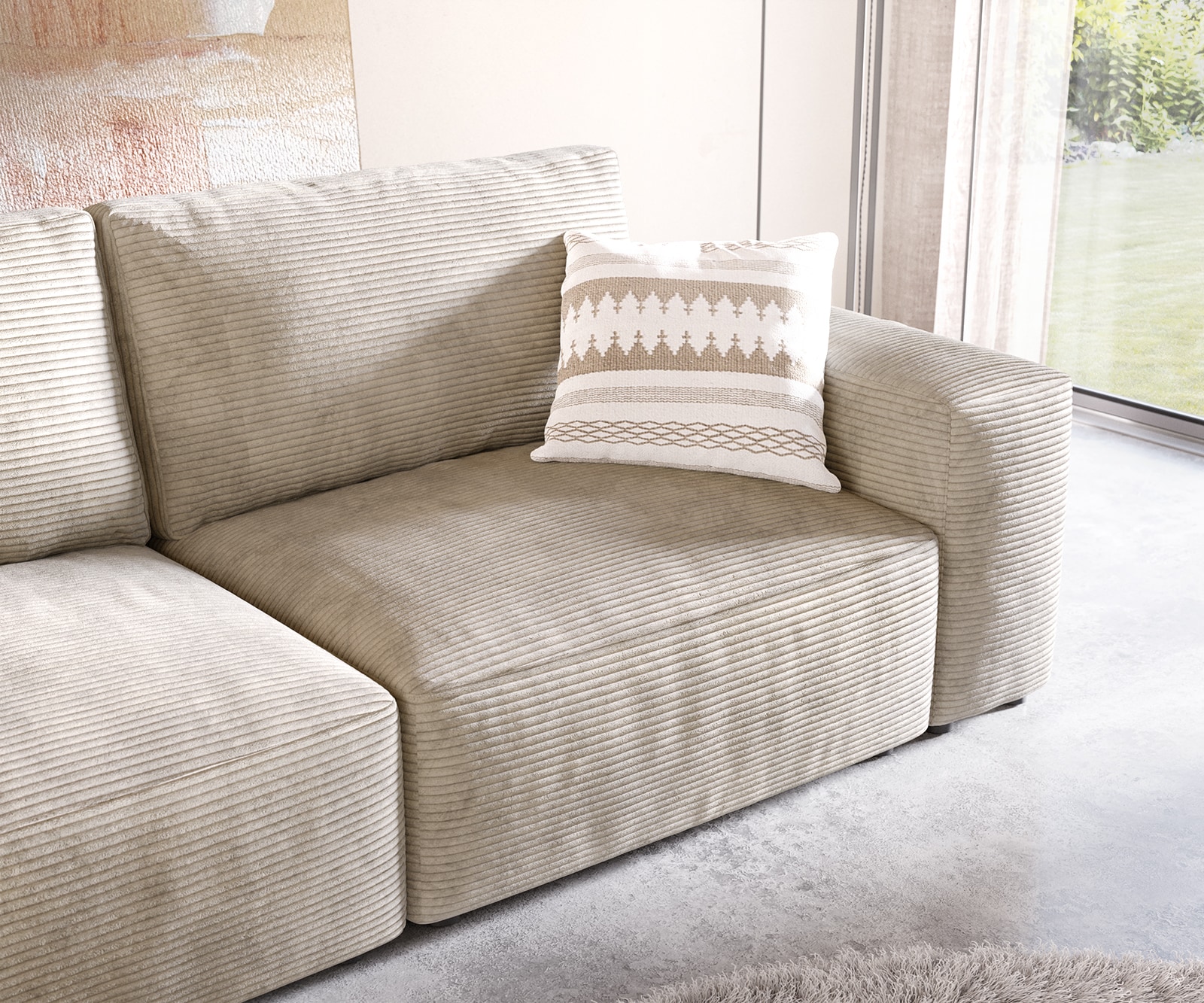 Big canapé Lanzo 230x95 cm velours côtelé beige 5