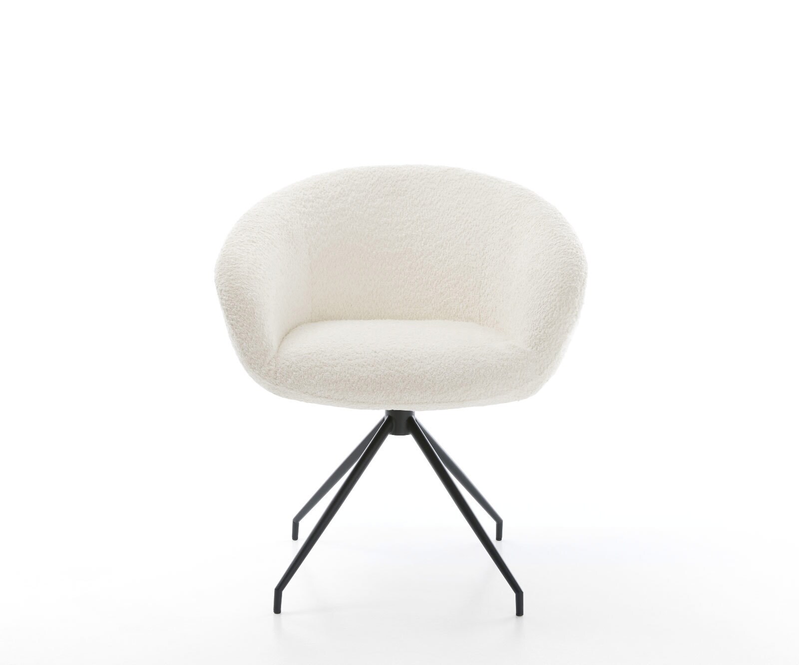 Chaise-pivotante Vinka-Flex avec accoudoirs bouclé blanc pied croisé conique noir pivotement sur 180° ressorts ensachés 2