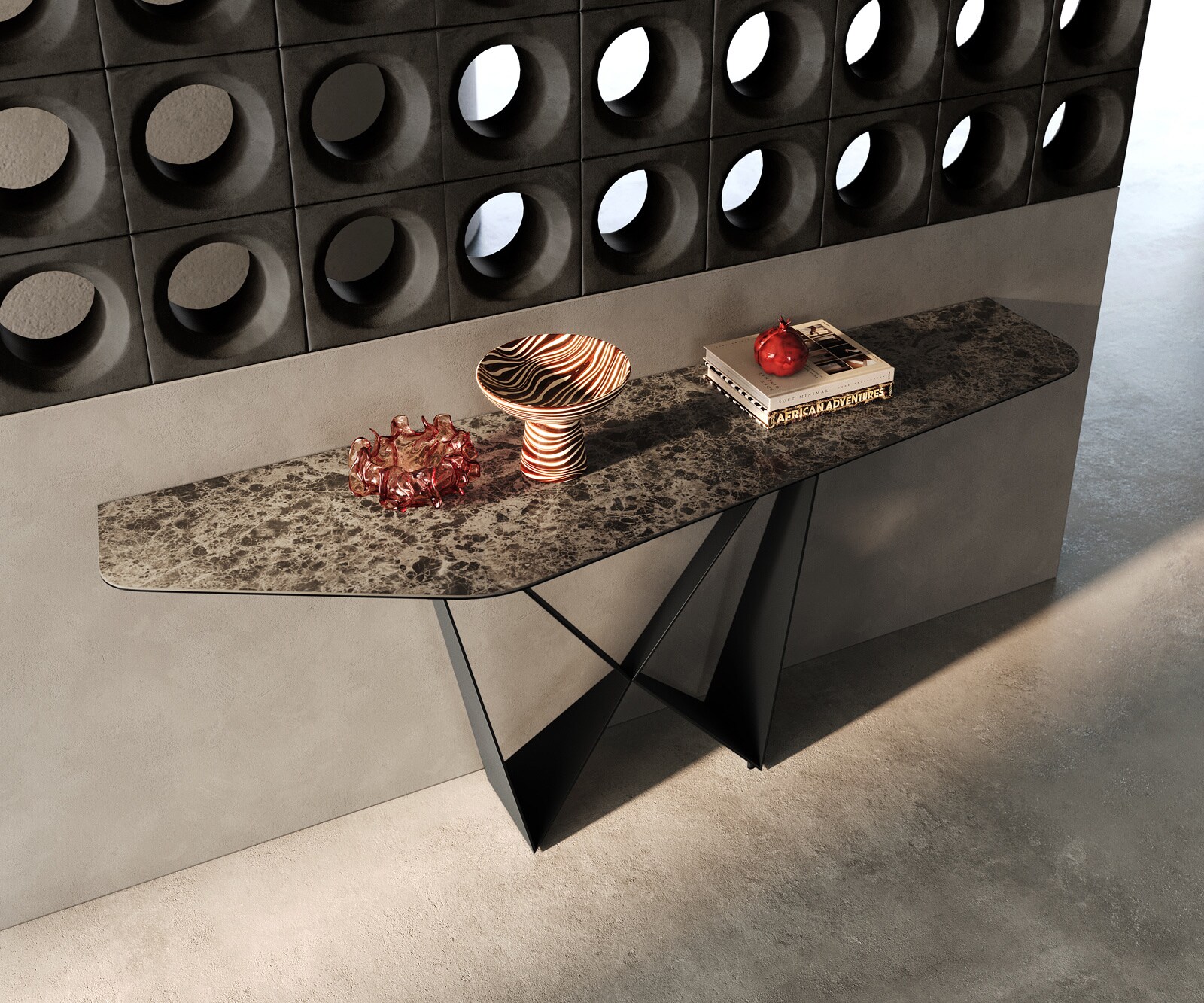 Console Edge Polygonal 180x50 cm Céramique Emperador Extra Lucidato Dunkelbraun Spios Métal Noir 1