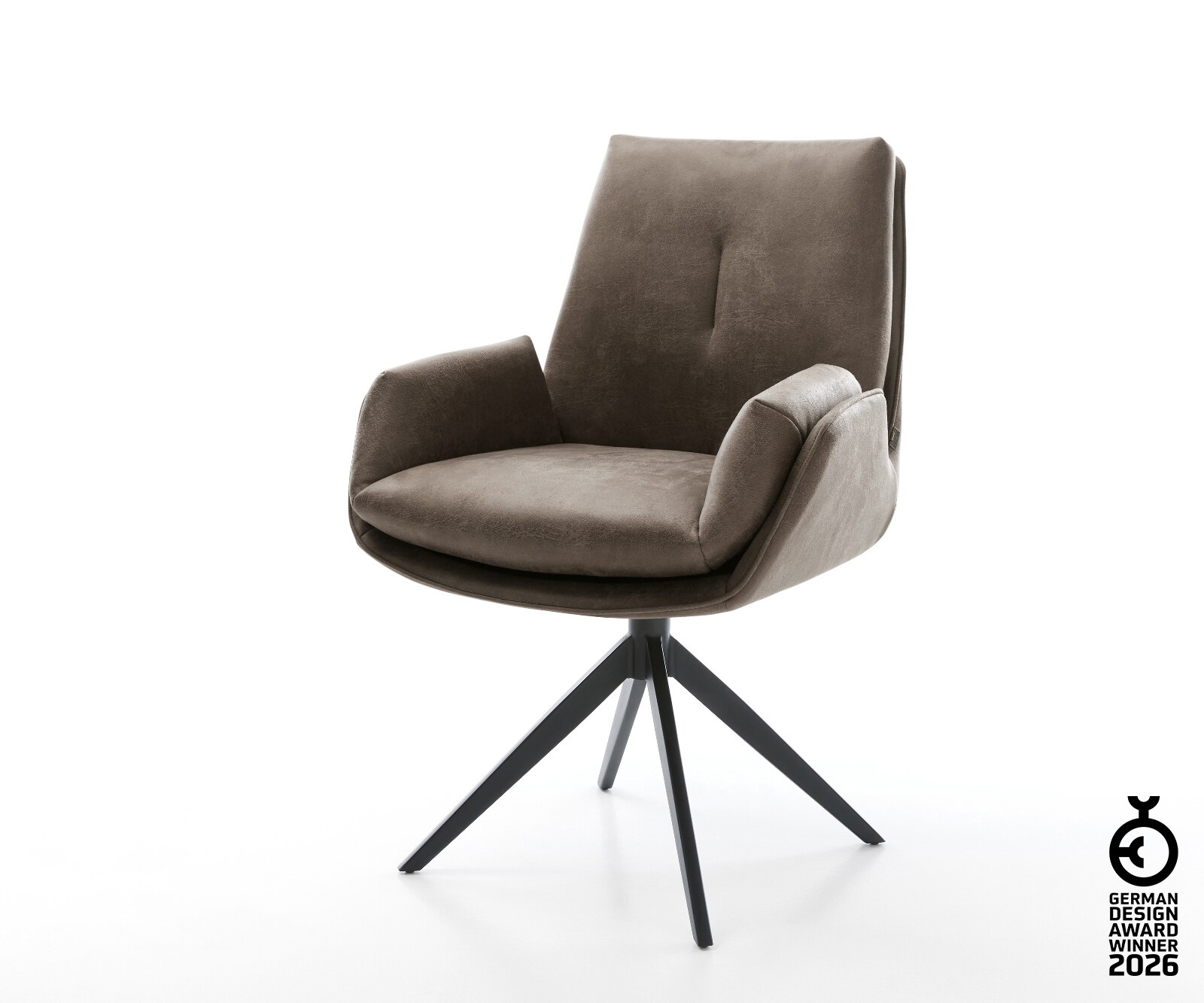 Drehstuhl Clea-Flex Mikrofaser Taupe Vintage Kreuzgestell breit Schwarz 360° drehbar Wippfunktion