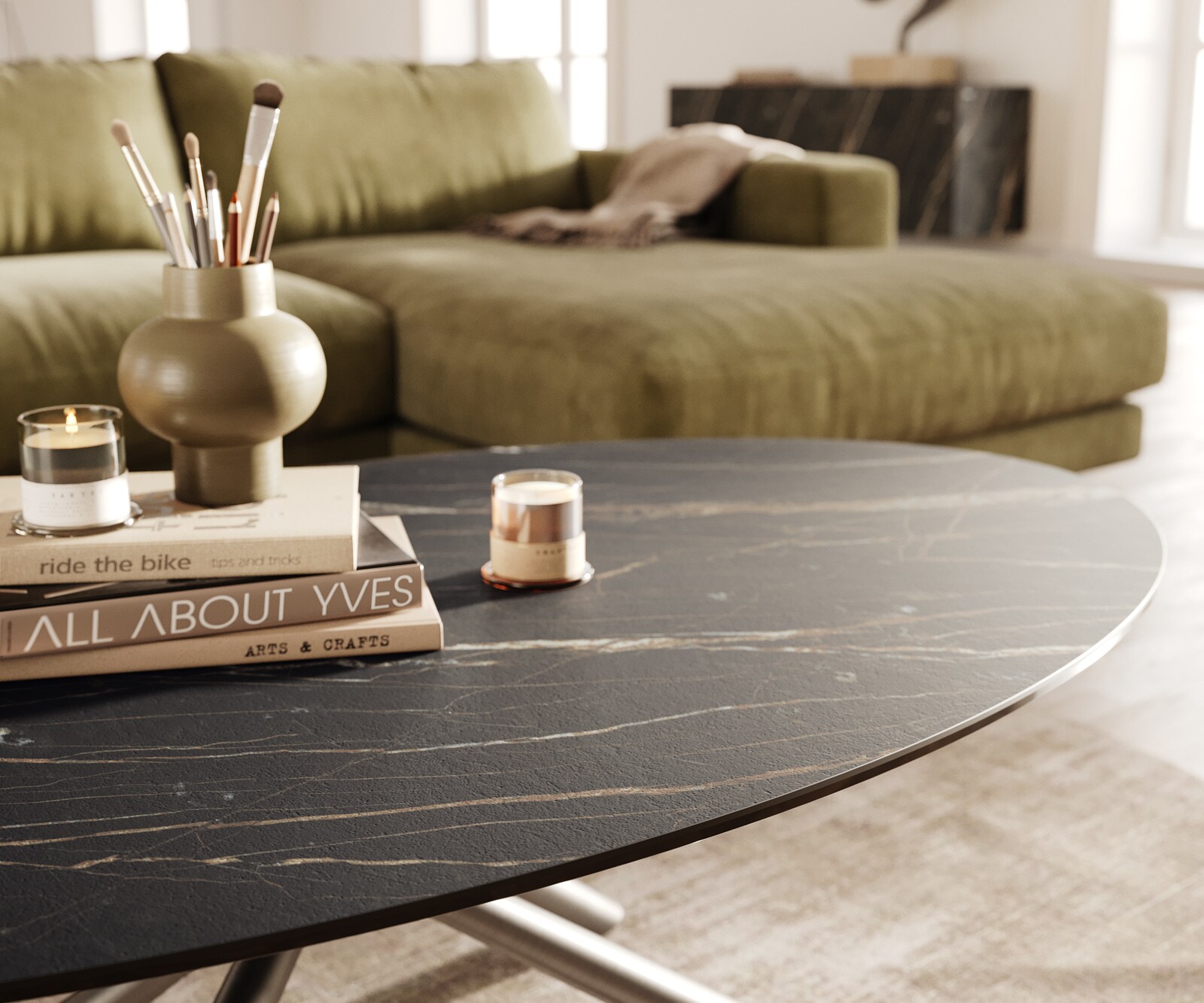 Table basse Edge Oval 140x80 cm céramique Laminam® Noir Desir brun Sarity acier inoxydable brossé 6