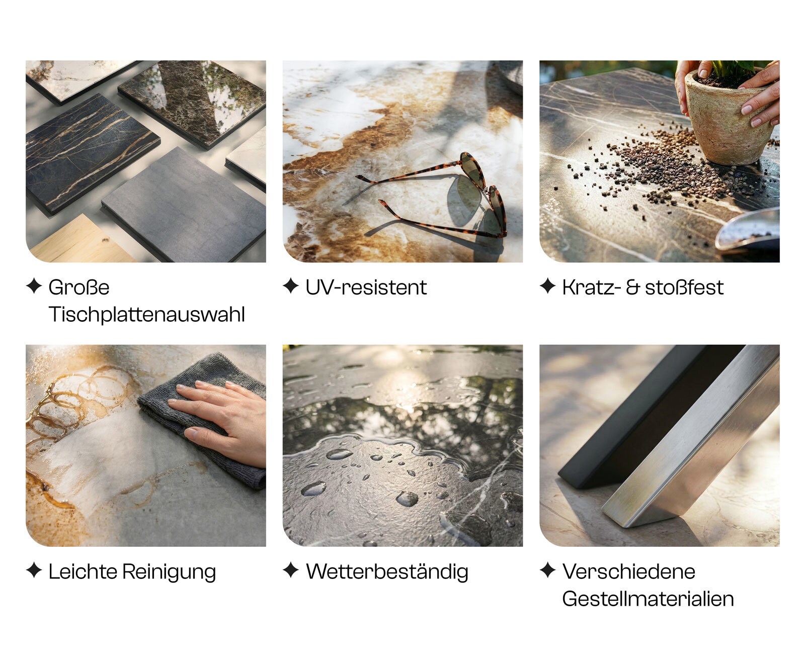 Outdoortisch Edge Oval 280x130 cm Keramik Laminam® Emperador Extra Lucidato Dunkelbraun Kreuzgestell Rechteck Edelstahl 8