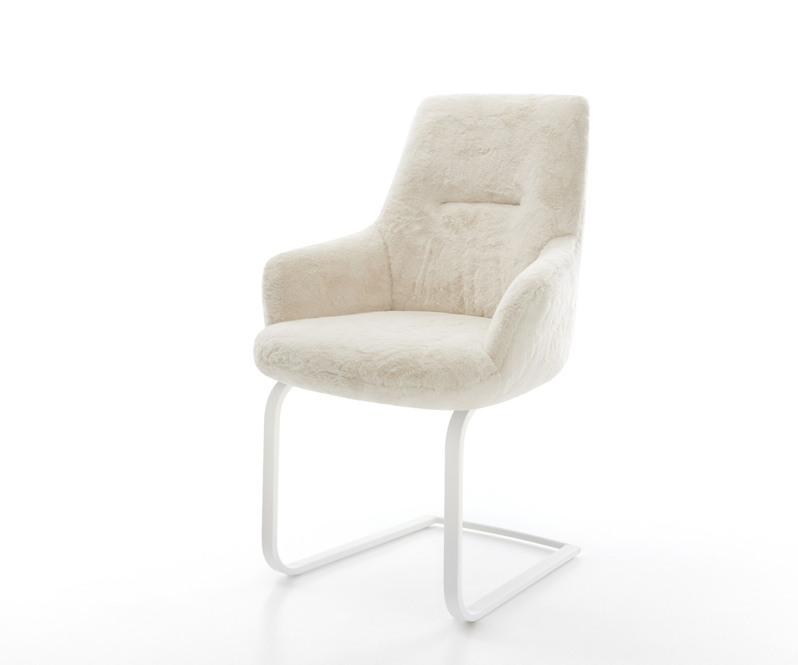 Freischwinger Zelia-Flex mit Armlehnen Plüsch Creme-Weiß Freischwinger flach Weiß Taschenfederkern 1