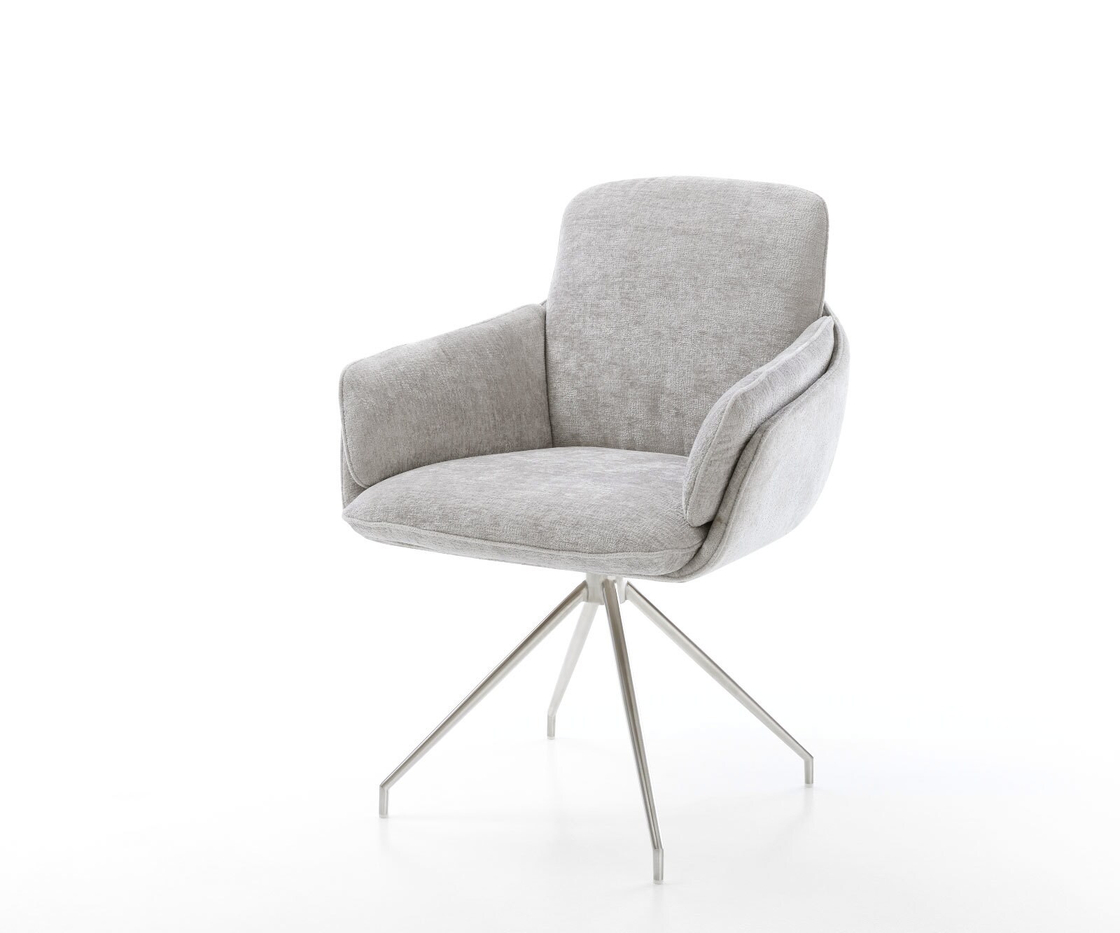 Chaise-de-salle-à-manger Luan-Flex avec accoudoirs tissu mixte couleur boue pied trapèze acier inoxydable