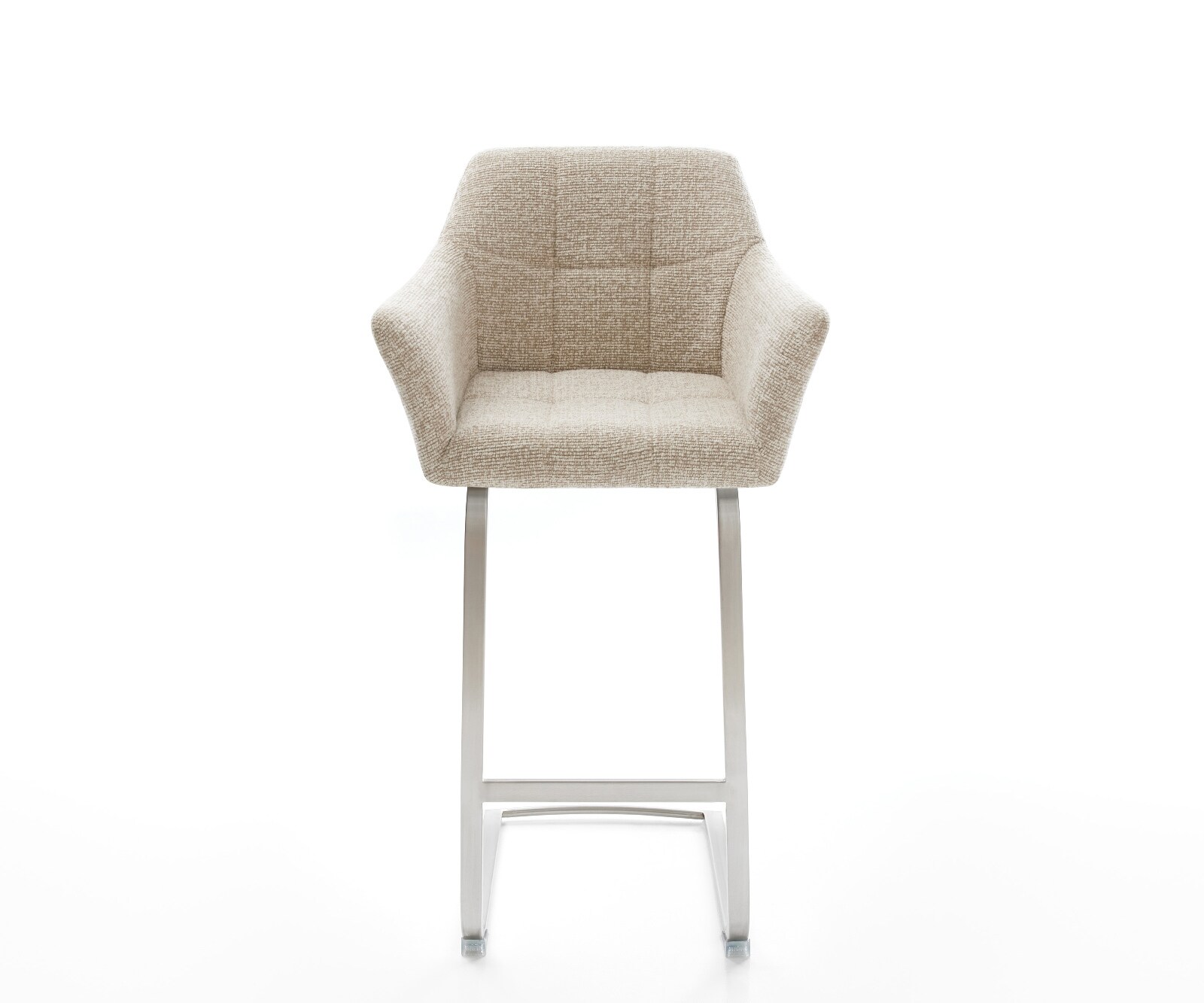 Chaise-de-bar Yulo-Flex Tissu tissé doux Beige Pied cantilever acier inoxydable Argent 1