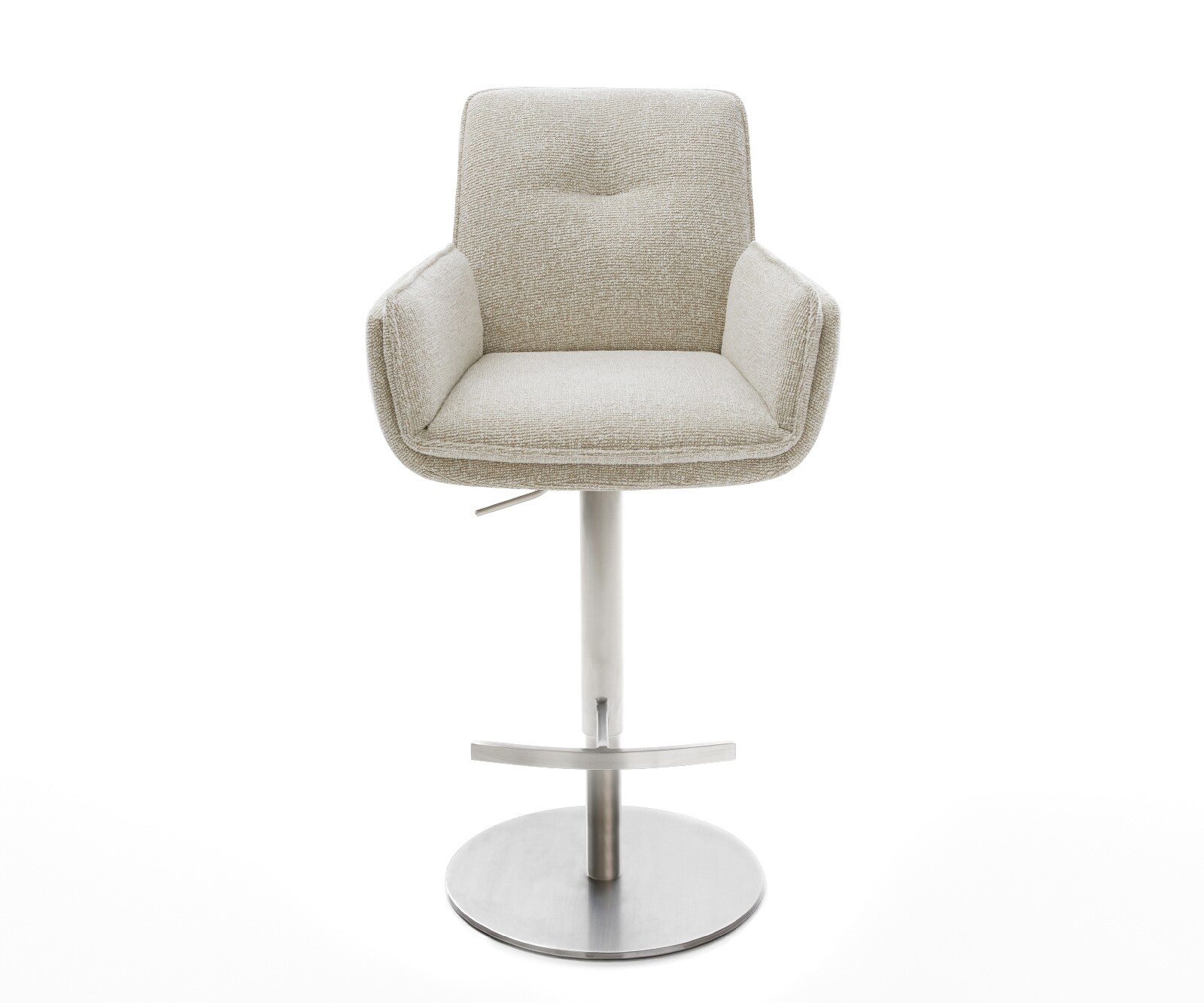 Barstuhl Nela-Flex Webstoff Soft Beige Drehfuß höhenverstellbar Edelstahl Silberfarben 2