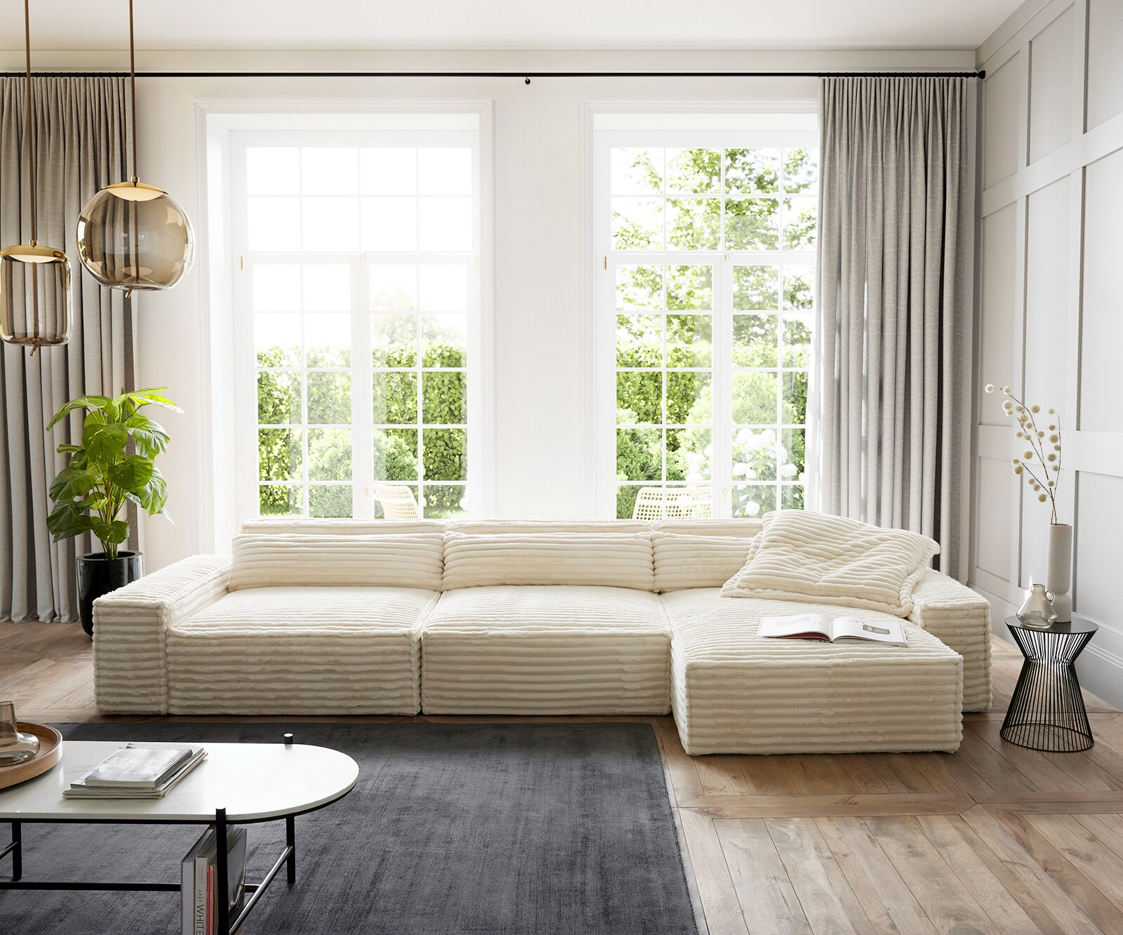 Ecksofa Sirpio XL 370x170 cm Plüschcord Beige Recamiere variabel 1 Ecksofa Sirpio XL 370x170 cm Plüschcord Beige Recamiere variabel 1
