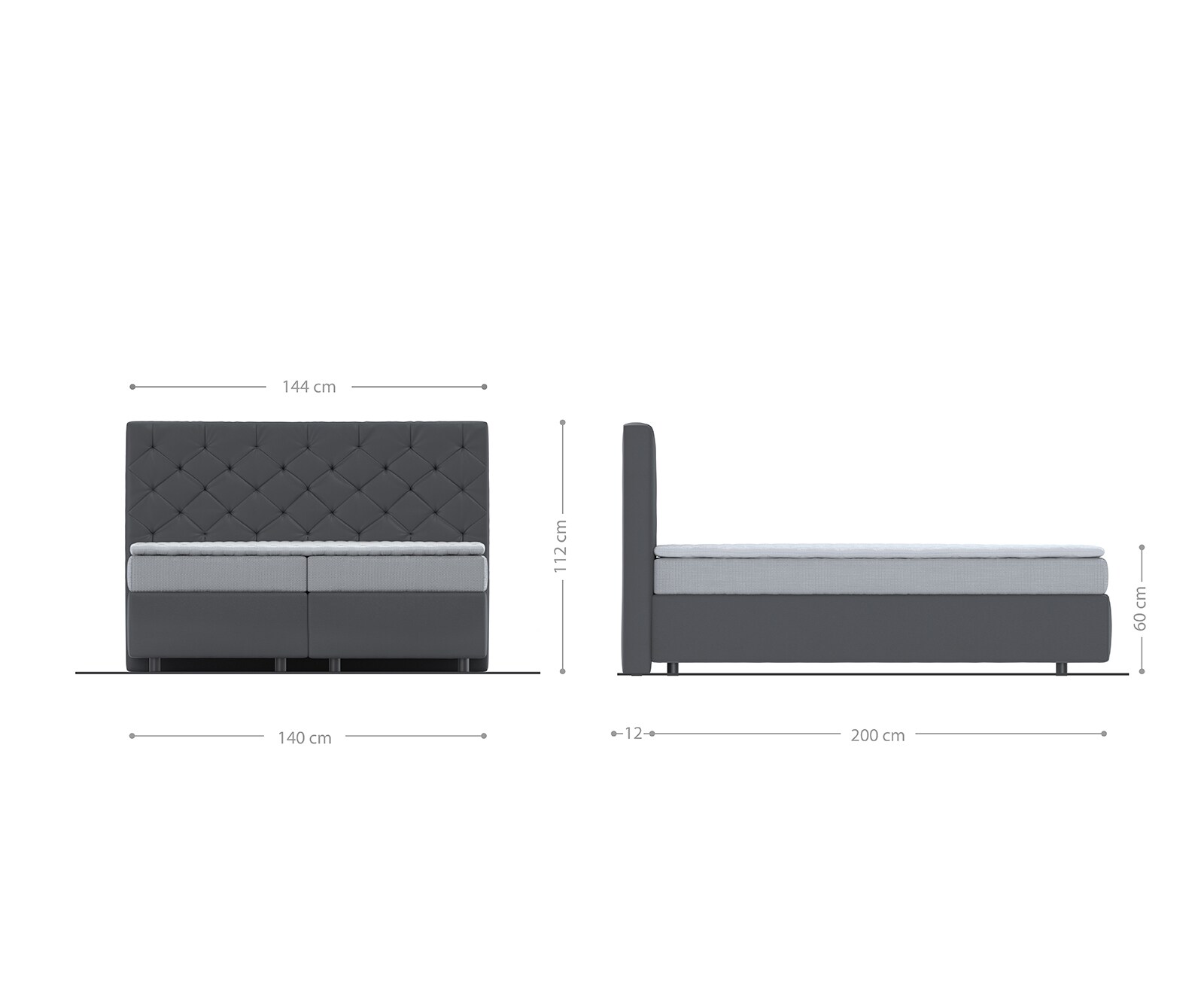Boxspringbett Dream-Great 140x200 cm Mikrofaser Anthrazit Vintage mit TFK Matratze und Visco Topper 4