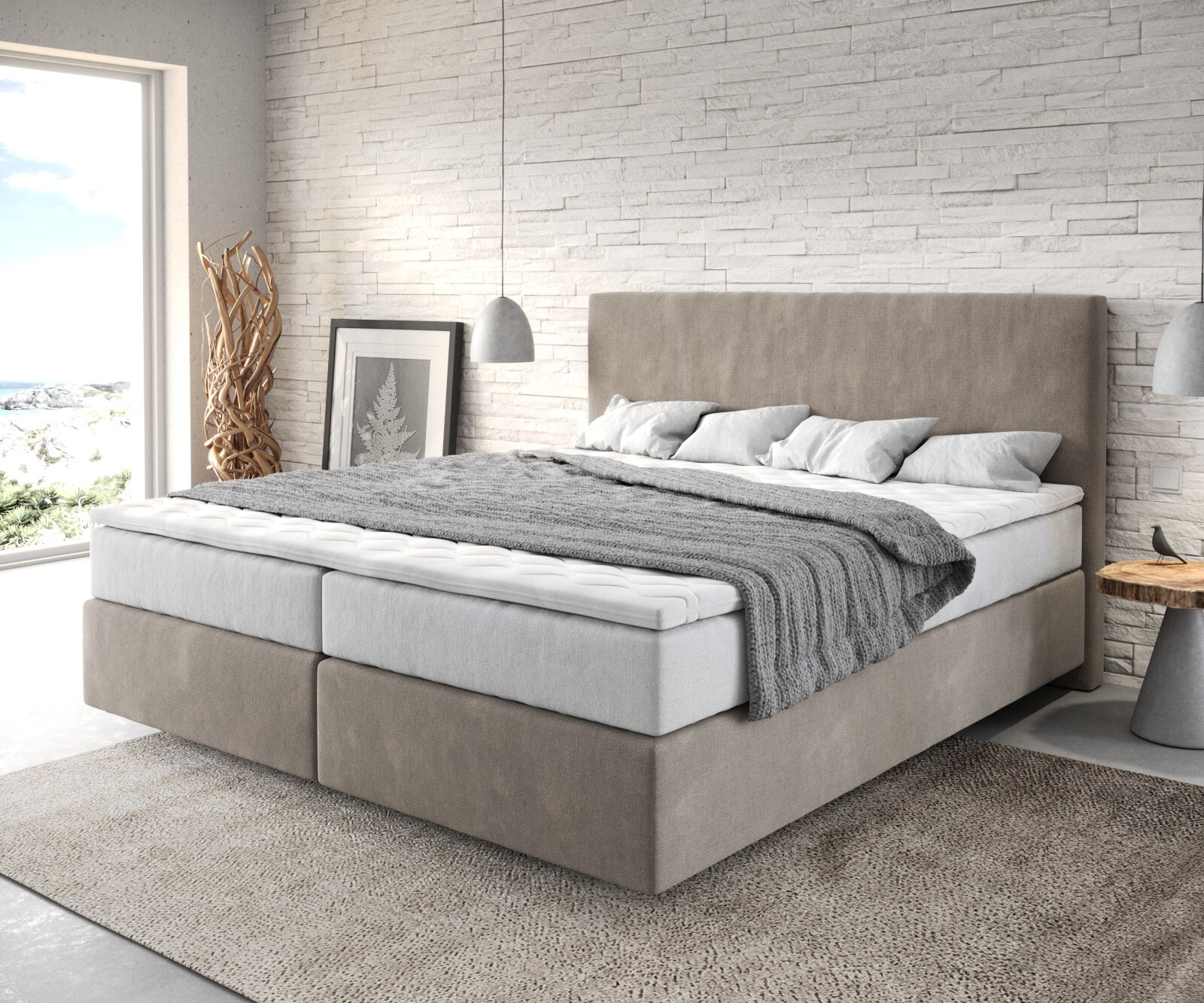 Lit-à-sommier-tapissier Dream-Well 140x200 cm noir avec matelas et surmatelas 