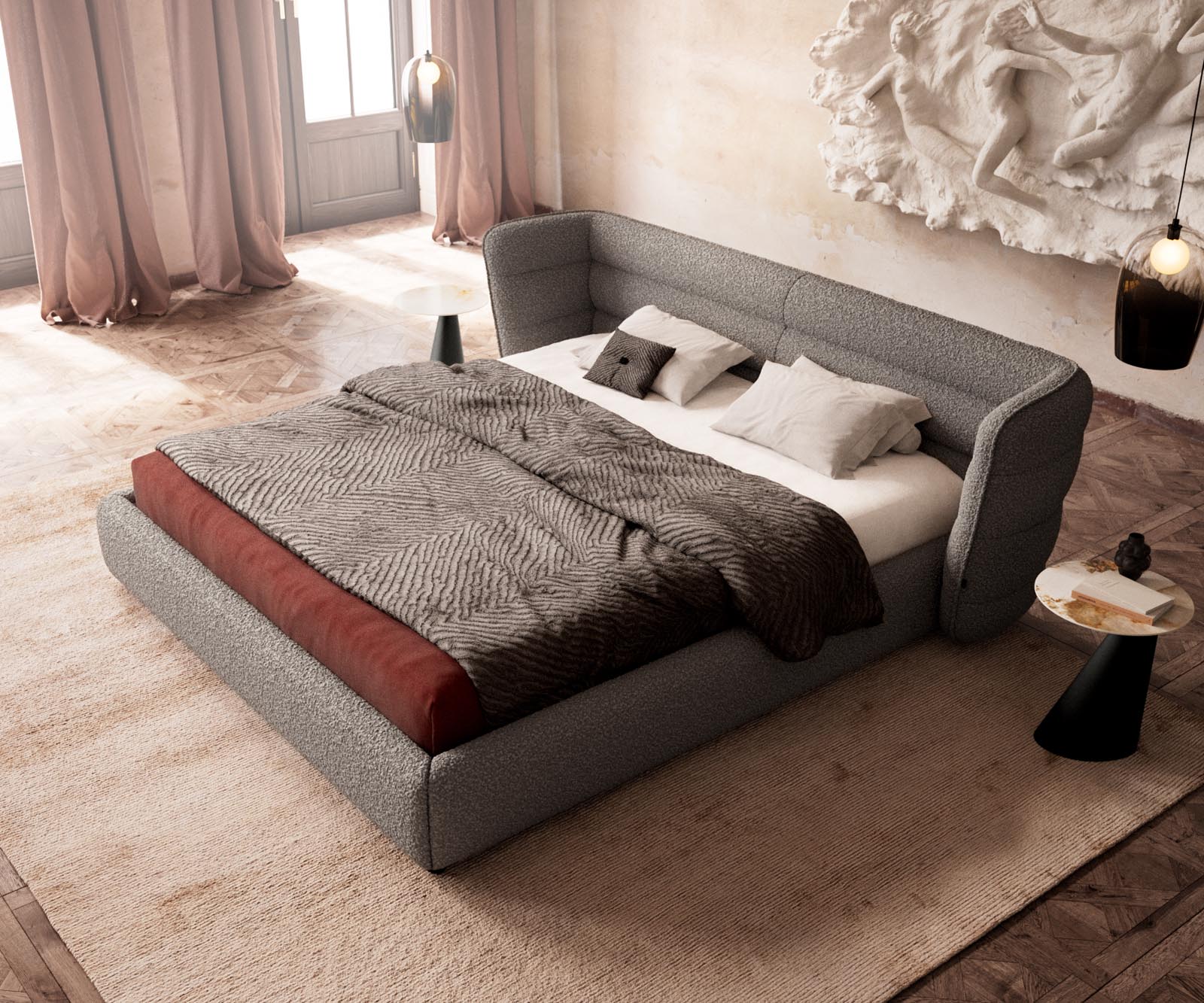 Polsterbettgestell Simea 180x200 cm Bouclé Silbergrau 3 Polsterbettgestell Simea 180x200 cm Bouclé Silbergrau 3