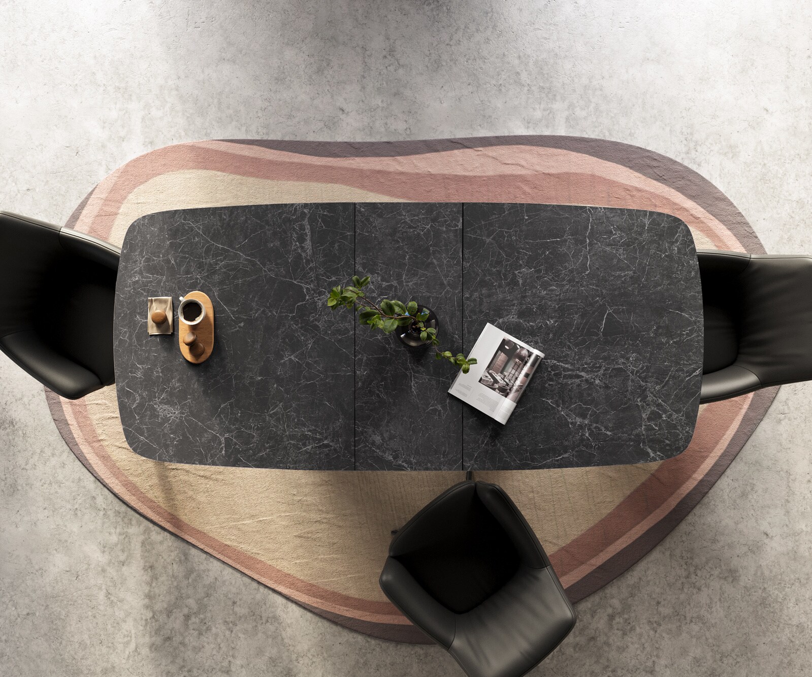 Esstisch Edge Boot 180-220x100 cm Keramik Laminam® Nero Greco Anthrazit V-Gestell Flachstahl Schwarz ausziehbar 6