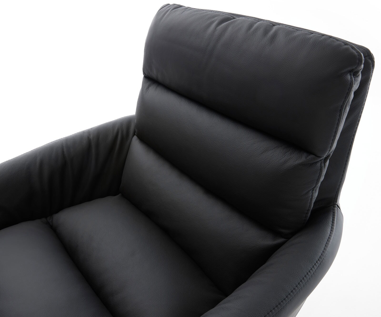 Drehstuhl Abelia-Flex mit Armlehnen Echt-Leder Schwarz Kreuzgestell breit Edelstahl 360° drehbar Wippfunktion 3