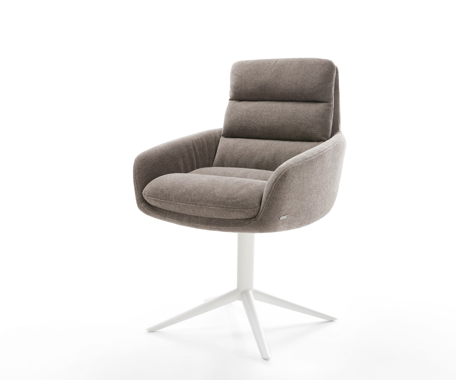 Chaise-pivotante Abelia-Flex avec accoudoirs tissu structuré doux taupe pied de chaise 4 branches blanc pivotement sur 360° fonction bascule