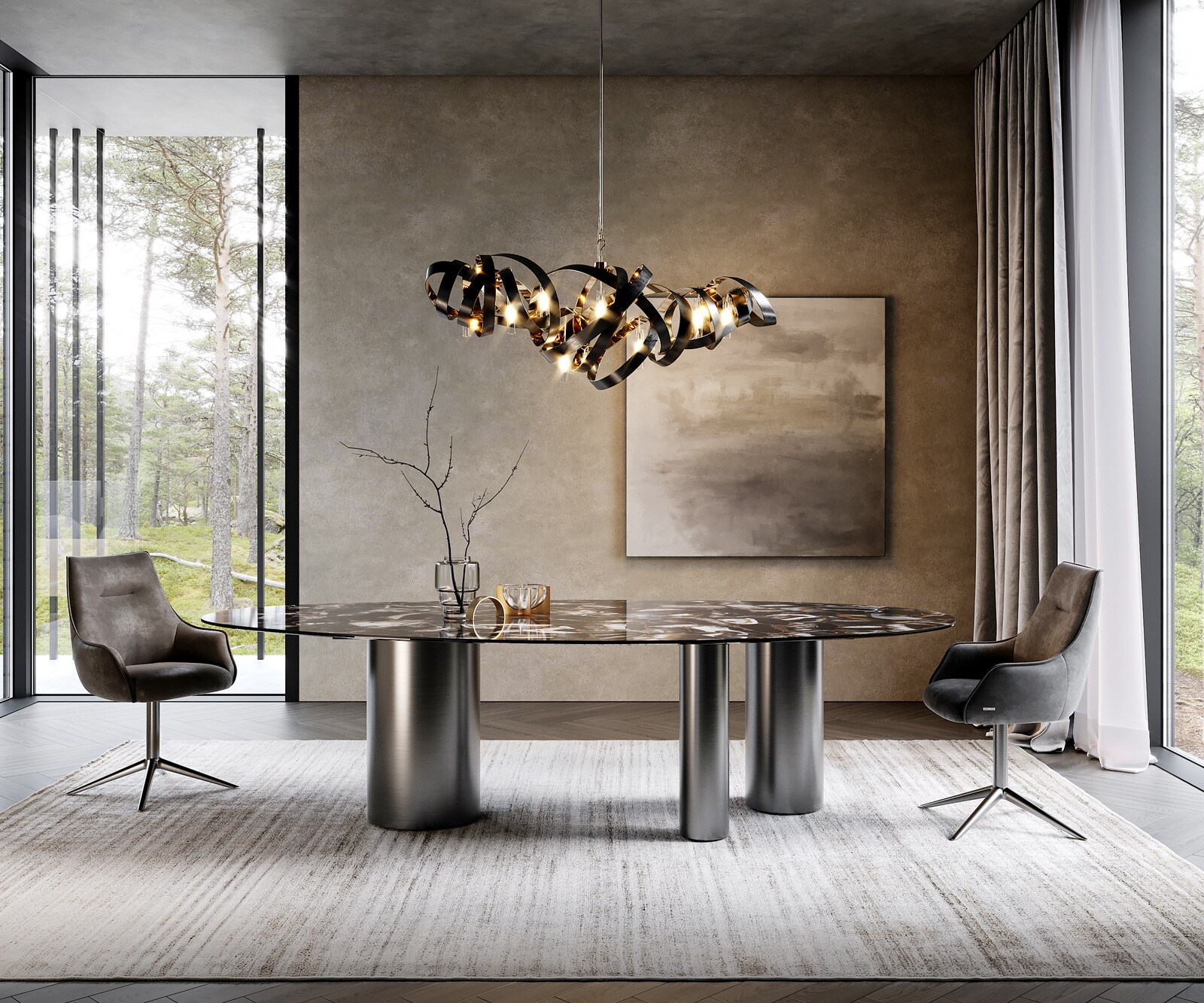 Piètement de table Troa acier inoxydable or/noir pour plateaux à partir de 200 cm 1