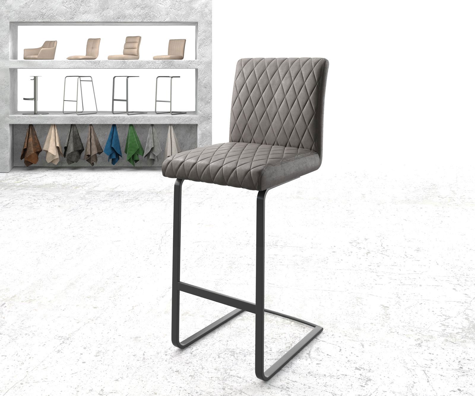 Chaise-de-bar Earnest-Flex piqué en diamant Vintage anthracite  chaise cantilever métal plat 1