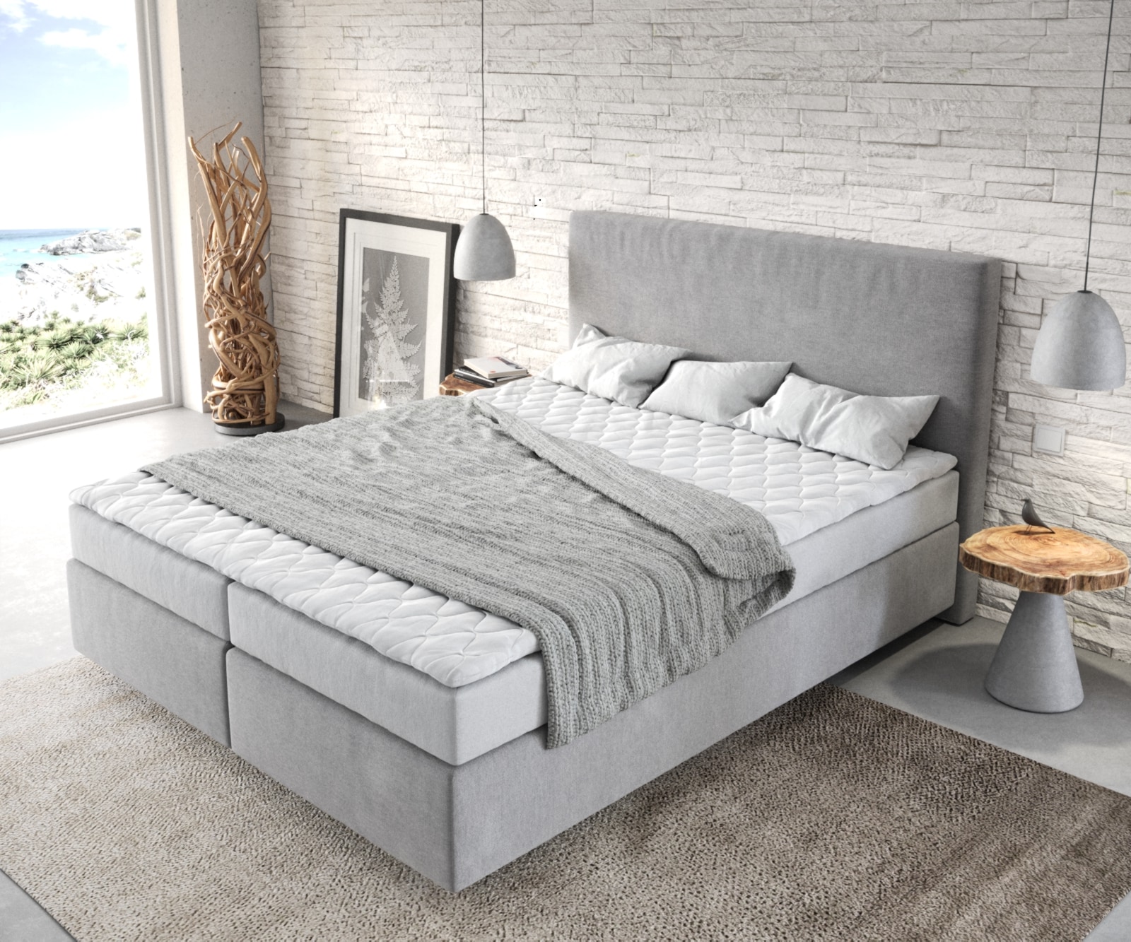 Boxspringbett Dream-Well 160x200 cm Mikrofaser Grau mit Matratze und Topper 4