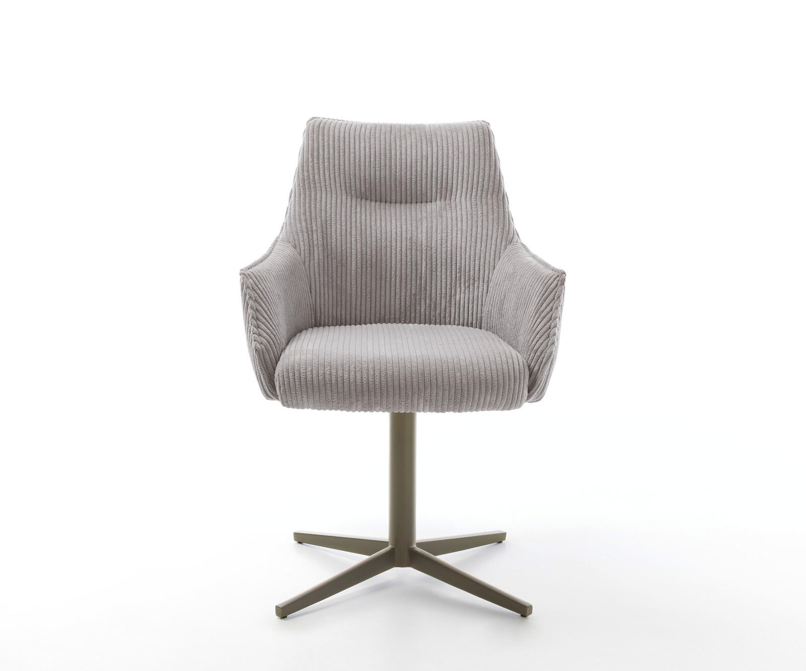 Chaise-pivotante Alja-Flex avec accoudoirs côtelé gris argenté pied de chaise 4 branches aspect titane pivotement sur 360° ressorts ensachés 1