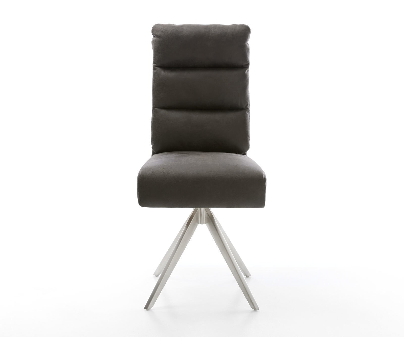 Chaise-de-salle-à-manger Pela-Flex microvelours anthracite vintage pied croisé angulaire acier inoxydable brossé ressorts ensachés 1