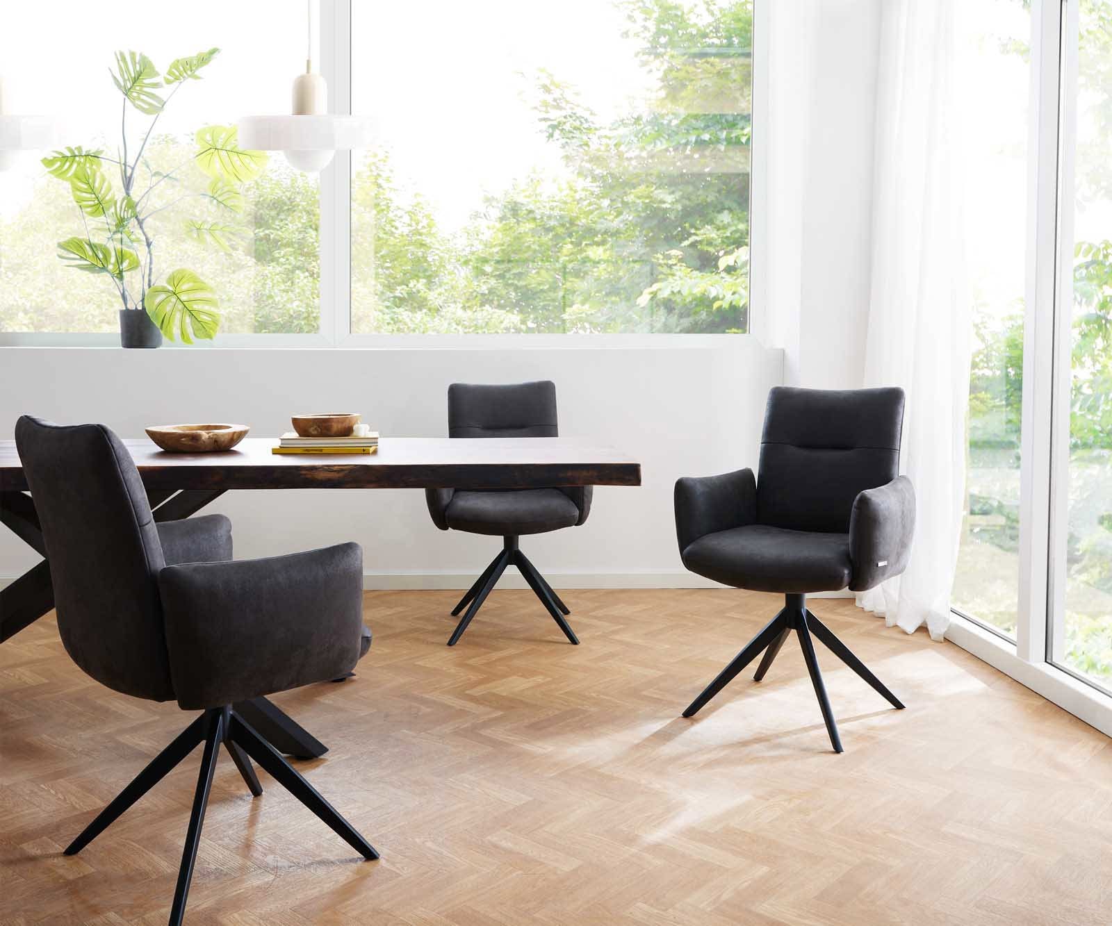 Chaise-pivotante Jova-Flex avec accoudoirs microvelours anthracite vintage pied croisé large noir pivotement sur 360° ressorts ensachés 6 Chaise-pivotante Jova-Flex avec accoudoirs microvelours anthracite vintage pied croisé large noir pivotement sur 360° ressorts ensachés 6