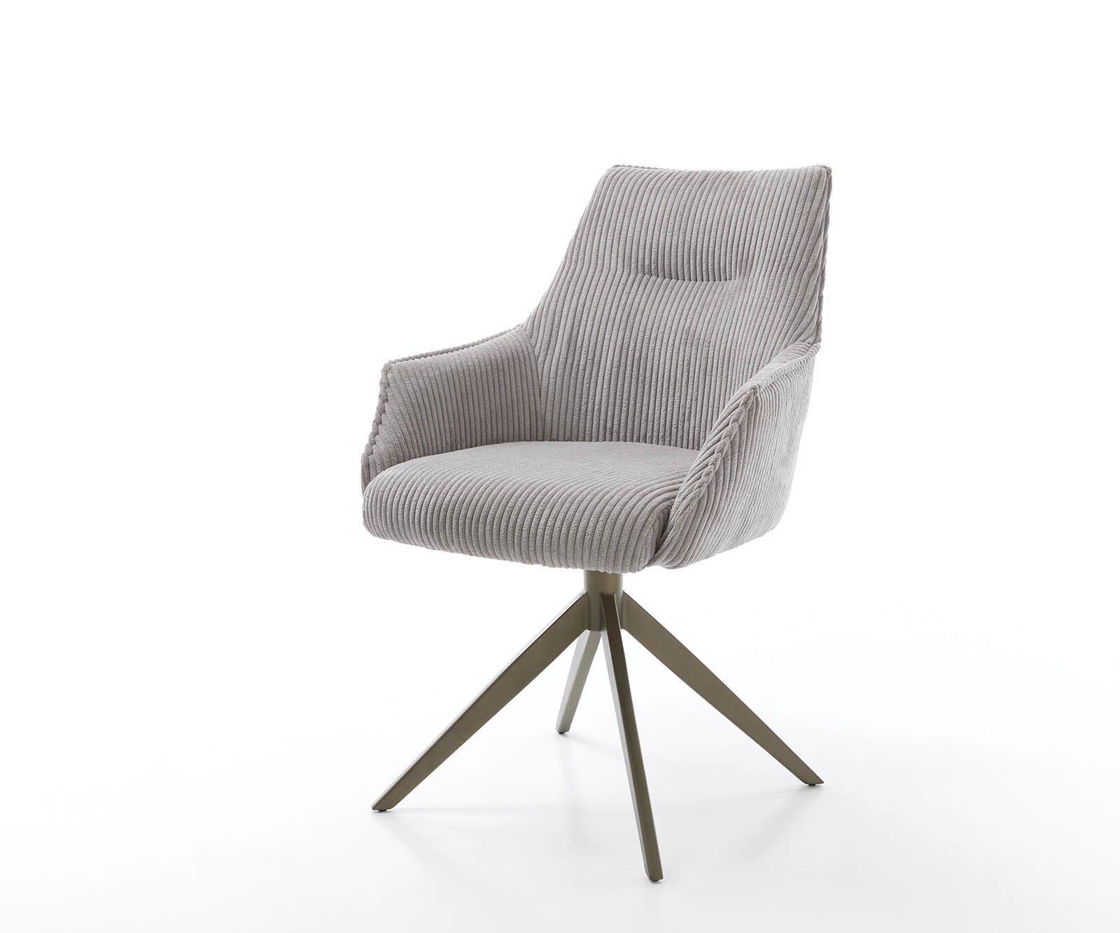 Chaise-pivotante Alja-Flex avec accoudoirs côtelé gris argenté pied croisé large aspect titane pivotement sur 360° ressorts ensachés 1