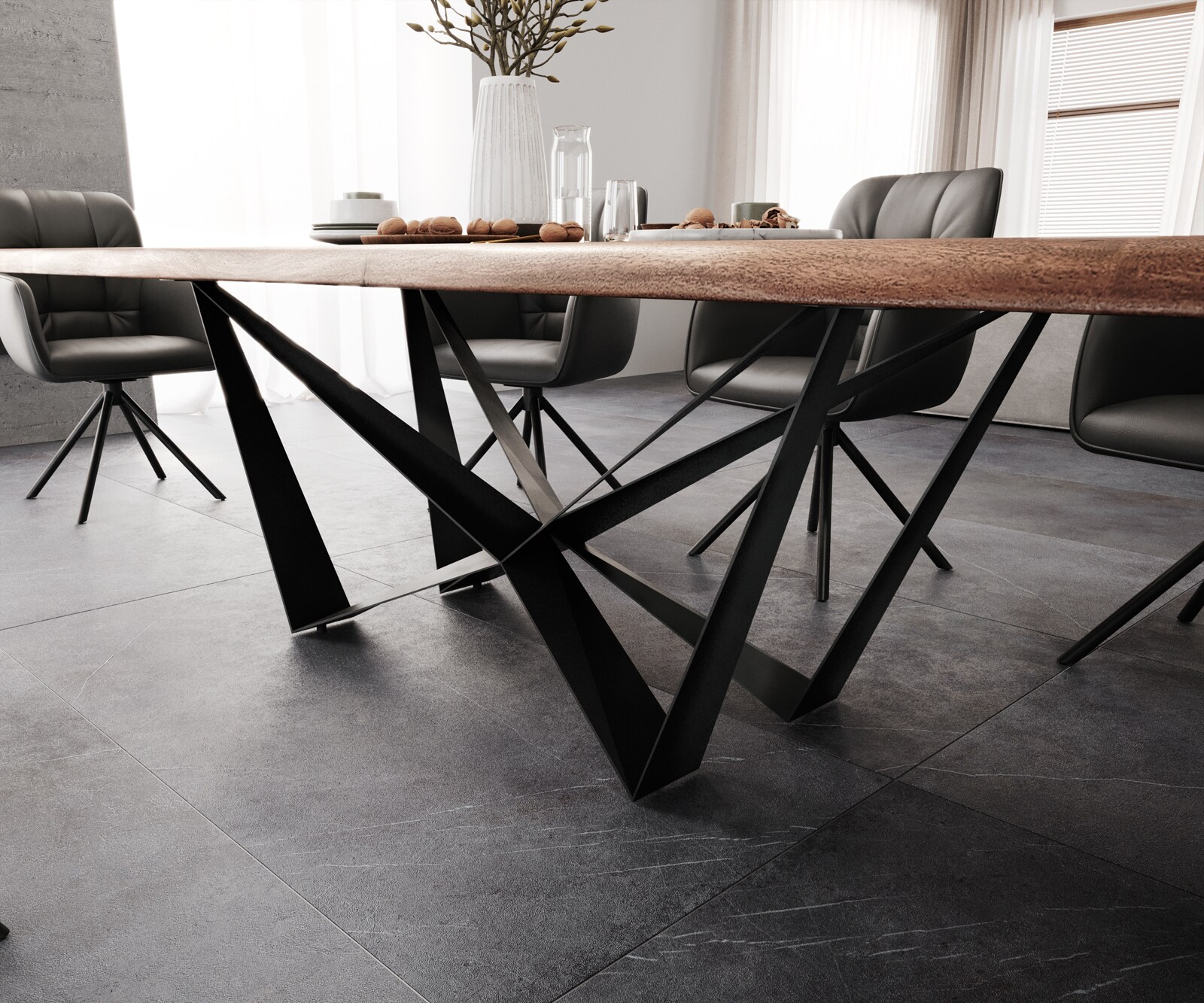 Table à manger Edge 300x100 XL Acacia marron Spider Acier plat Noir Live-Edge 7