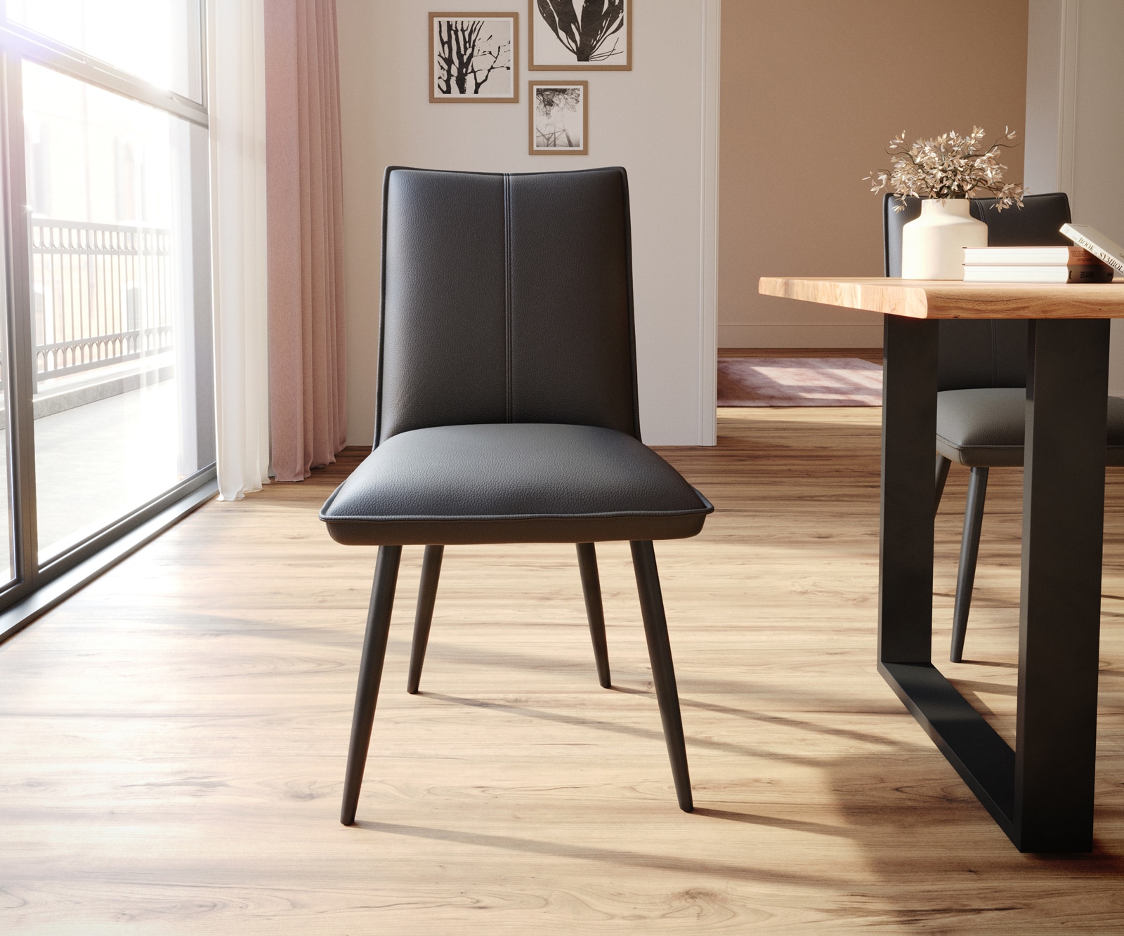 Esszimmerstuhl Lelio-Flex Echt-Leder Schwarz 4-Fuß konisch Schwarz Taschenfederkern 1 Esszimmerstuhl Lelio-Flex Echt-Leder Schwarz 4-Fuß konisch Schwarz Taschenfederkern 1