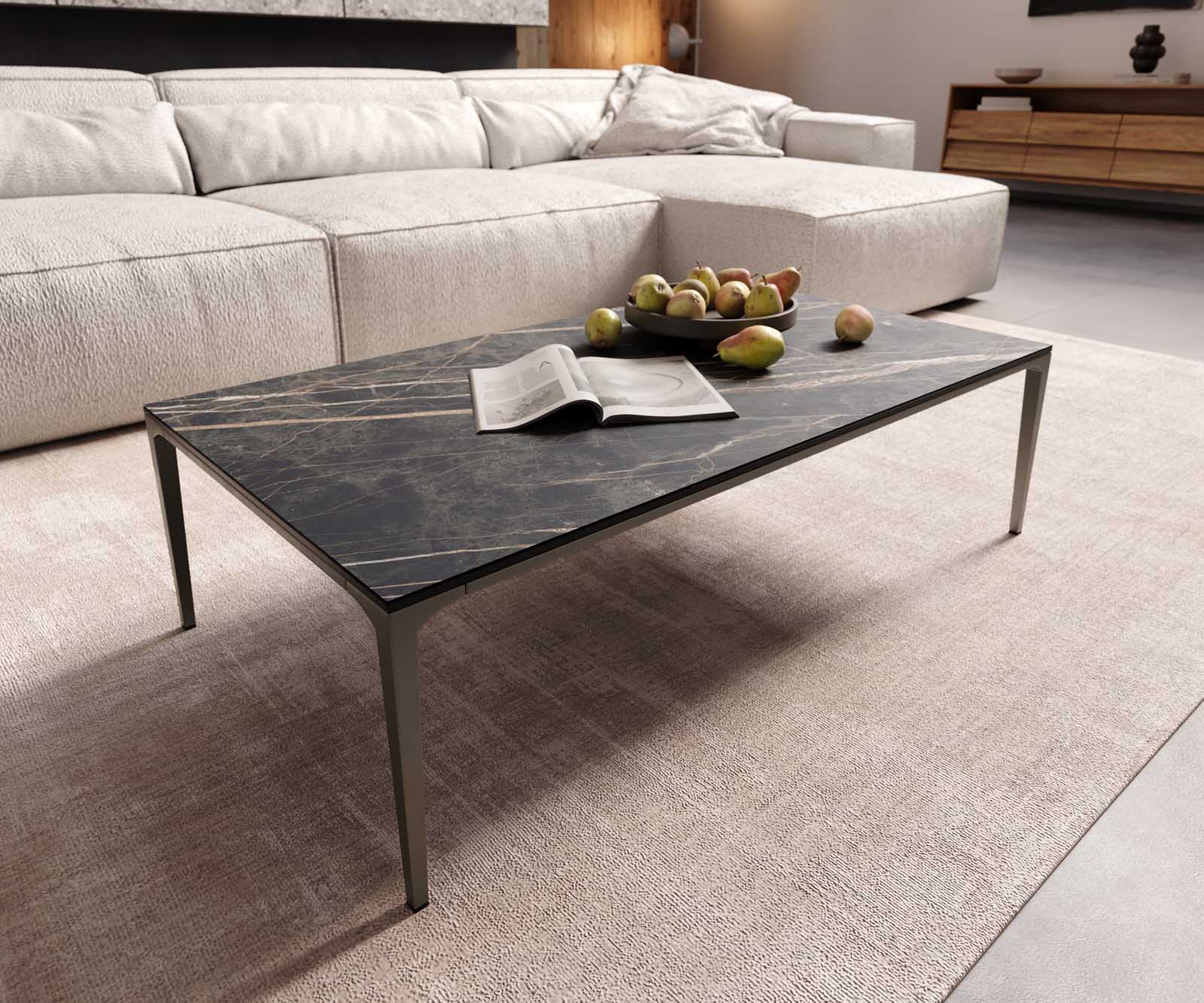 Couchtisch Levente 110x60 cm Keramik Laminam® Noir Desir Braun Gestell Metall Effektfinish Titan