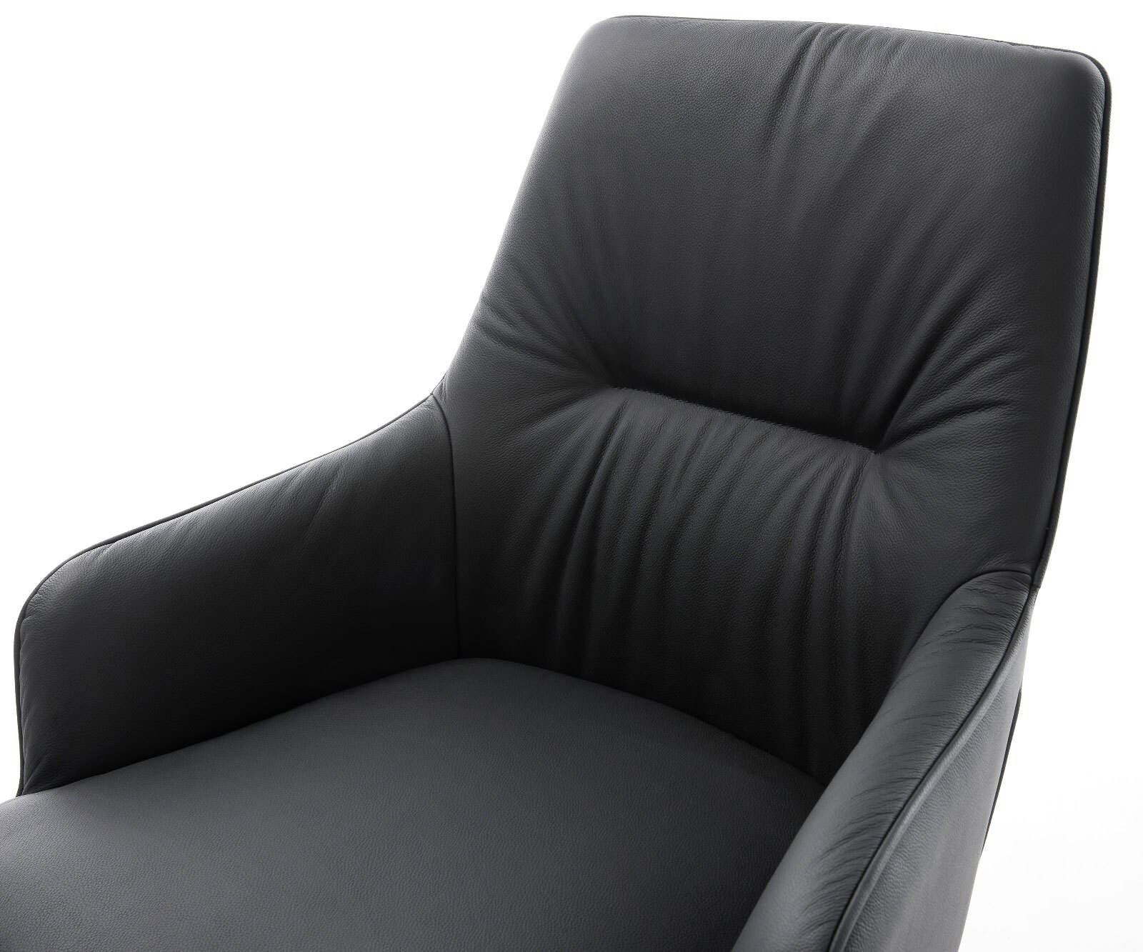 Drehstuhl Zelia-Flex mit Armlehnen Echt-Leder Schwarz Kreuzgestell breit Edelstahl 360° drehbar Wippfunktion Taschenfederkern 3
