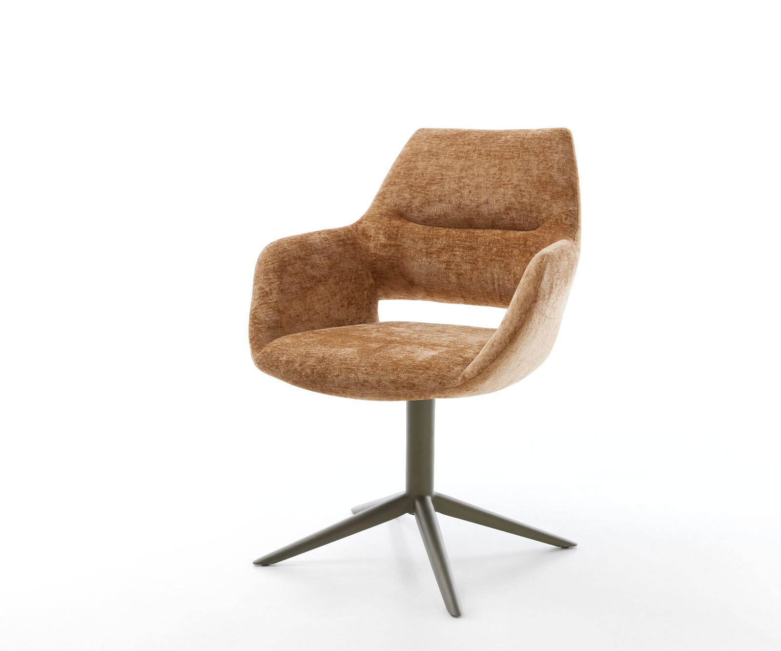 Chaise-pivotante Yago-Flex avec accoudoirs bouclé blanc cadre croisé large acier inoxydable pivote sur 360°