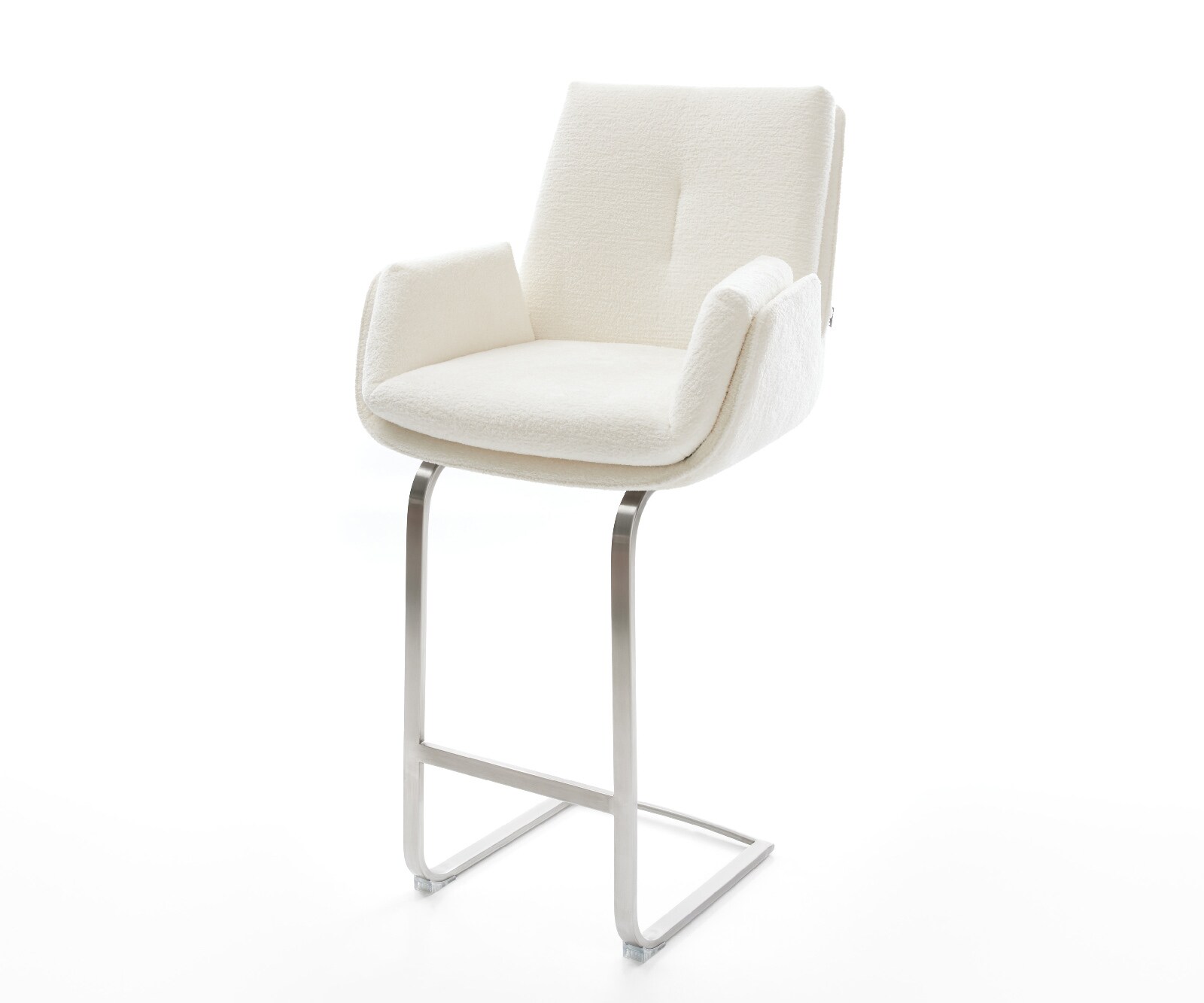 Barstuhl Clea-Flex Bouclé Soft Beige Freischwinger Flach Edelstahl Silberfarben