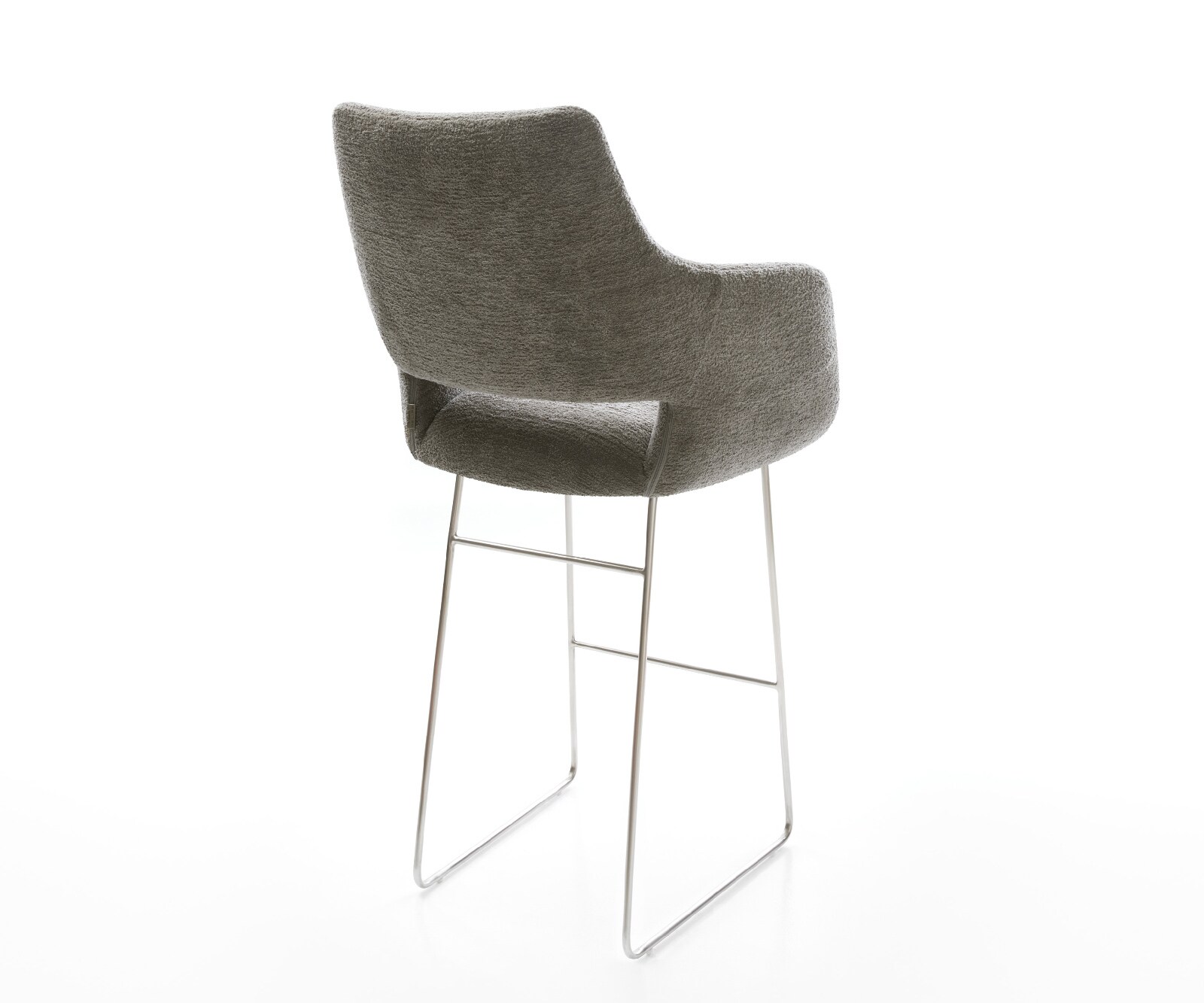 Chaise-de-bar Yago-Flex Bouclé doux Boue Pied trapèze acier inoxydable Argent Ressort ensaché 5