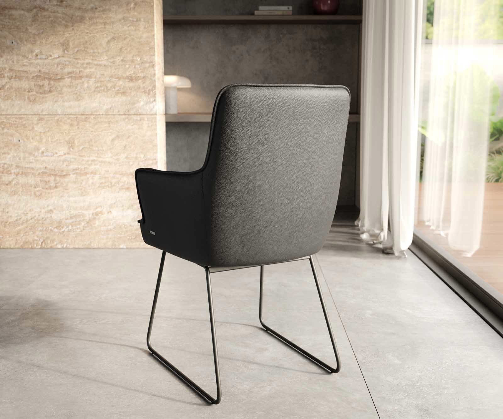 Esszimmerstuhl Heira-Flex mit Armlehnen Echt-Leder Schwarz Kufengestell Schwarz Taschenfederkern 3 Esszimmerstuhl Heira-Flex mit Armlehnen Echt-Leder Schwarz Kufengestell Schwarz Taschenfederkern 3