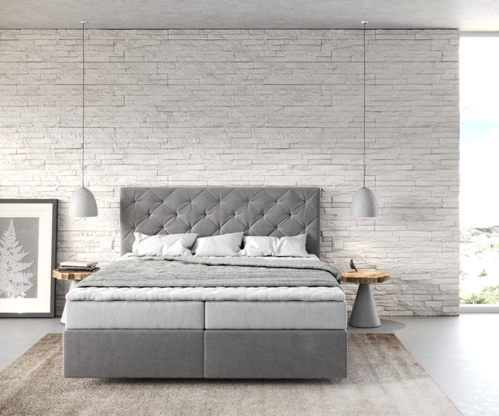 Boxspringbett Dream-Great 160x200 cm Mikrofaser Grau mit Matratze und Topper 1