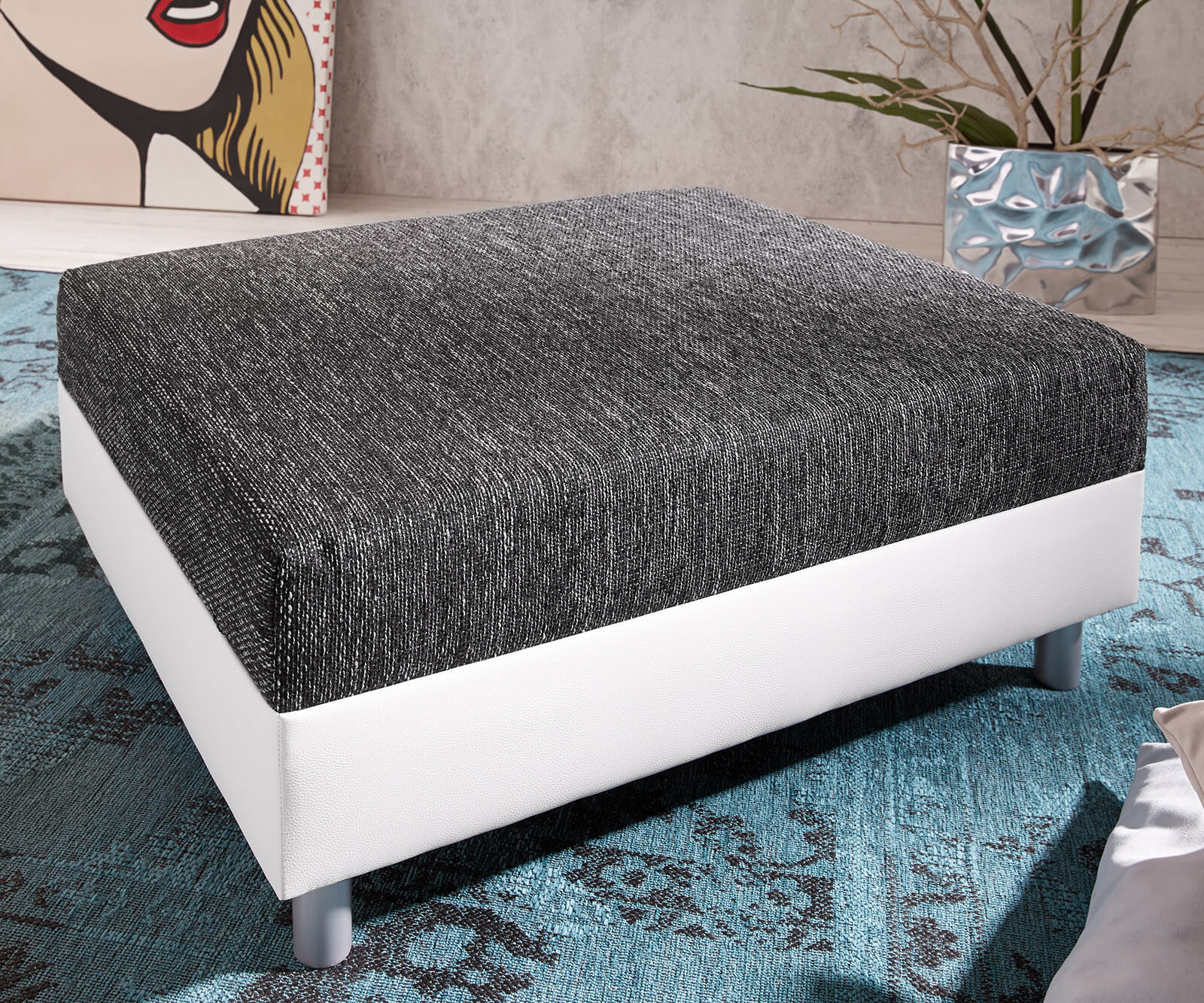 Tabouret Clovis L98 x P83 Blanc Noir Module tissu structuré 