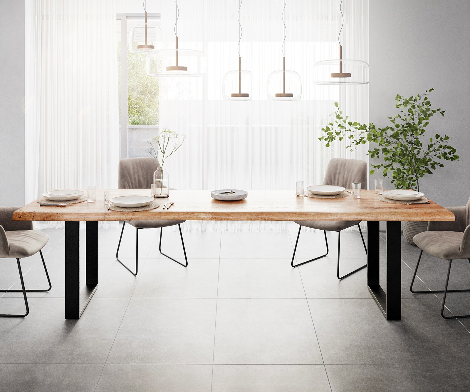 Table à manger Edge 280x100 XL acacia nature patin noir Live-Edge 1