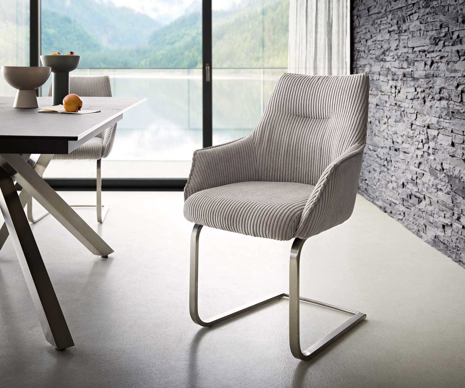 Freischwinger Alja-Flex mit Armlehnen Cord Silbergrau Freischwinger flach Edelstahl Taschenfederkern Freischwinger Alja-Flex mit Armlehnen Cord Silbergrau Freischwinger flach Edelstahl Taschenfederkern