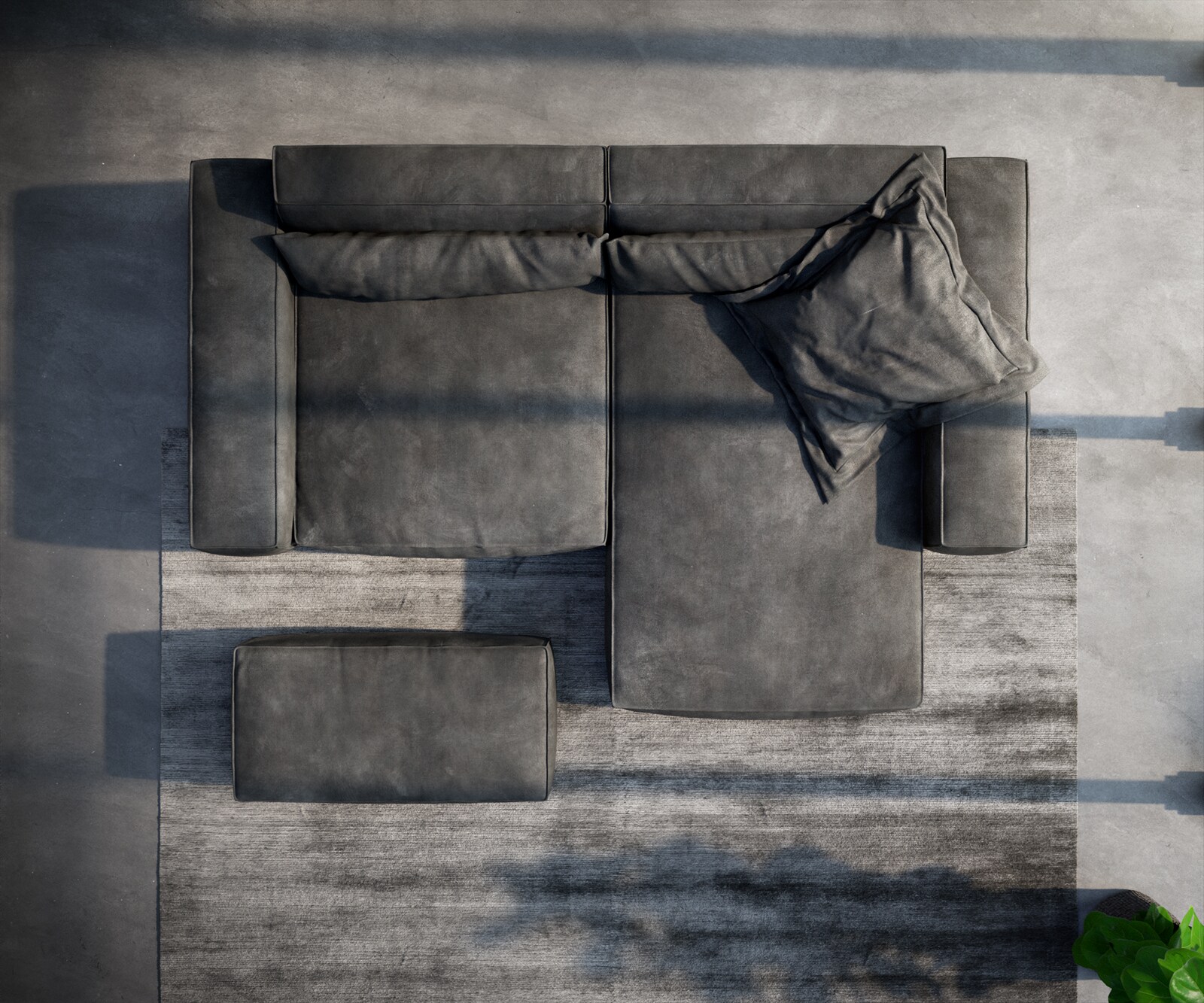 Ecksofa Sirpio XL 270x170 cm Lederimitat Vintage Anthrazit Recamiere variabel mit Hocker 3