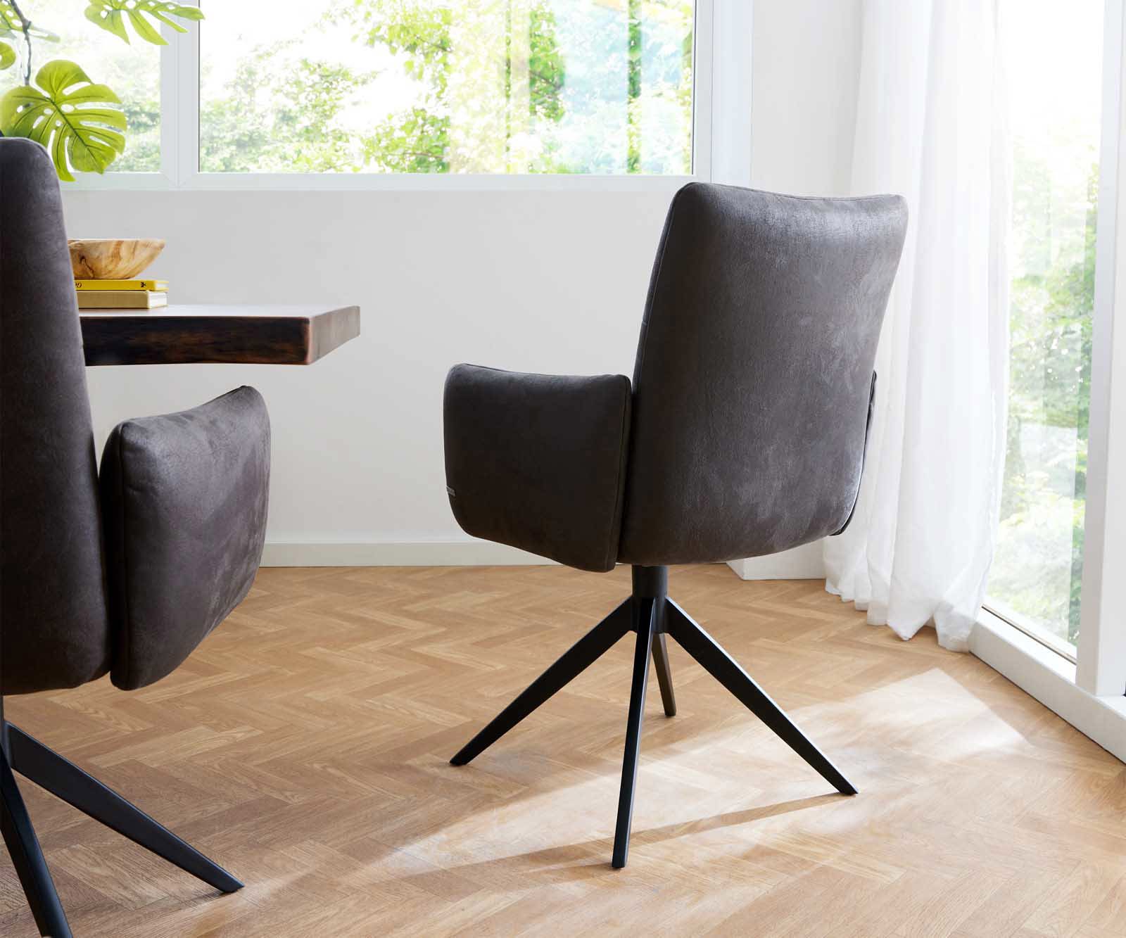 Chaise-pivotante Jova-Flex avec accoudoirs microvelours anthracite vintage pied croisé large noir pivotement sur 360° ressorts ensachés 5 Chaise-pivotante Jova-Flex avec accoudoirs microvelours anthracite vintage pied croisé large noir pivotement sur 360° ressorts ensachés 5