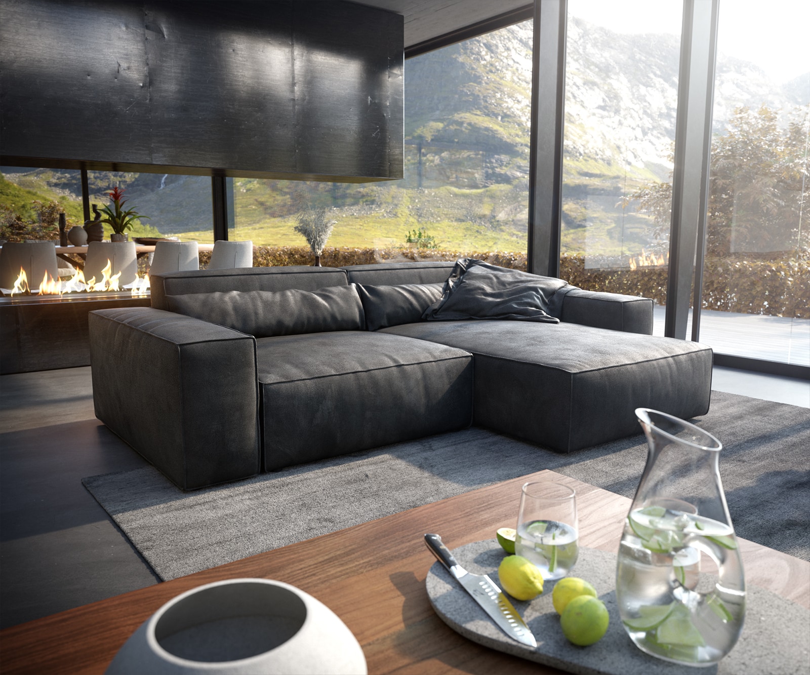 Ecksofa Sirpio XL 270x170 cm Lederimitat Vintage Anthrazit Recamiere variabel Ecksofa Sirpio XL 270x170 cm Lederimitat Vintage Anthrazit Recamiere variabel