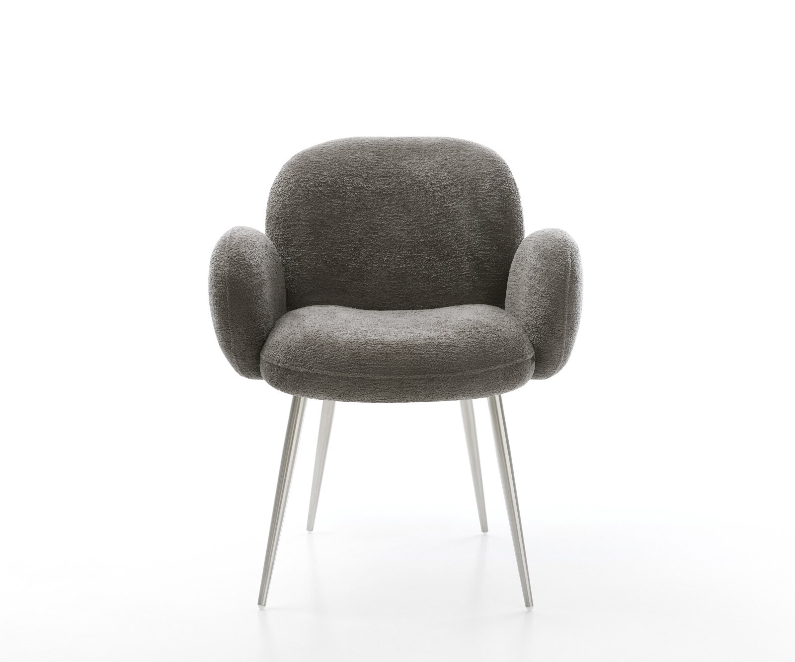 Esszimmerstuhl Nube-Flex mit Armlehnen Bouclé Soft Schlamm 4-Fuß konisch Edelstahl Taschenfederkern 2