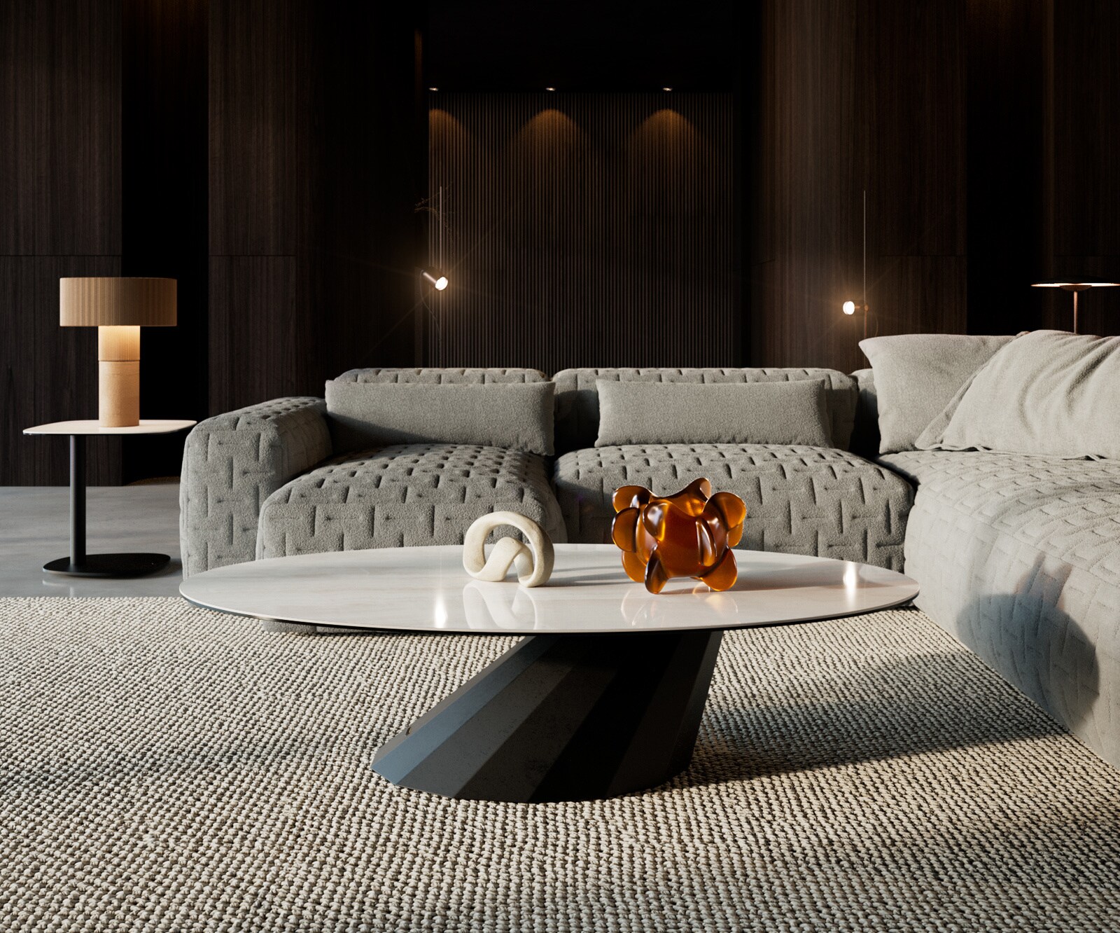 Table basse Edge ovale 140x80 cm céramique Onyx Champagne Parabi métal noir 1
