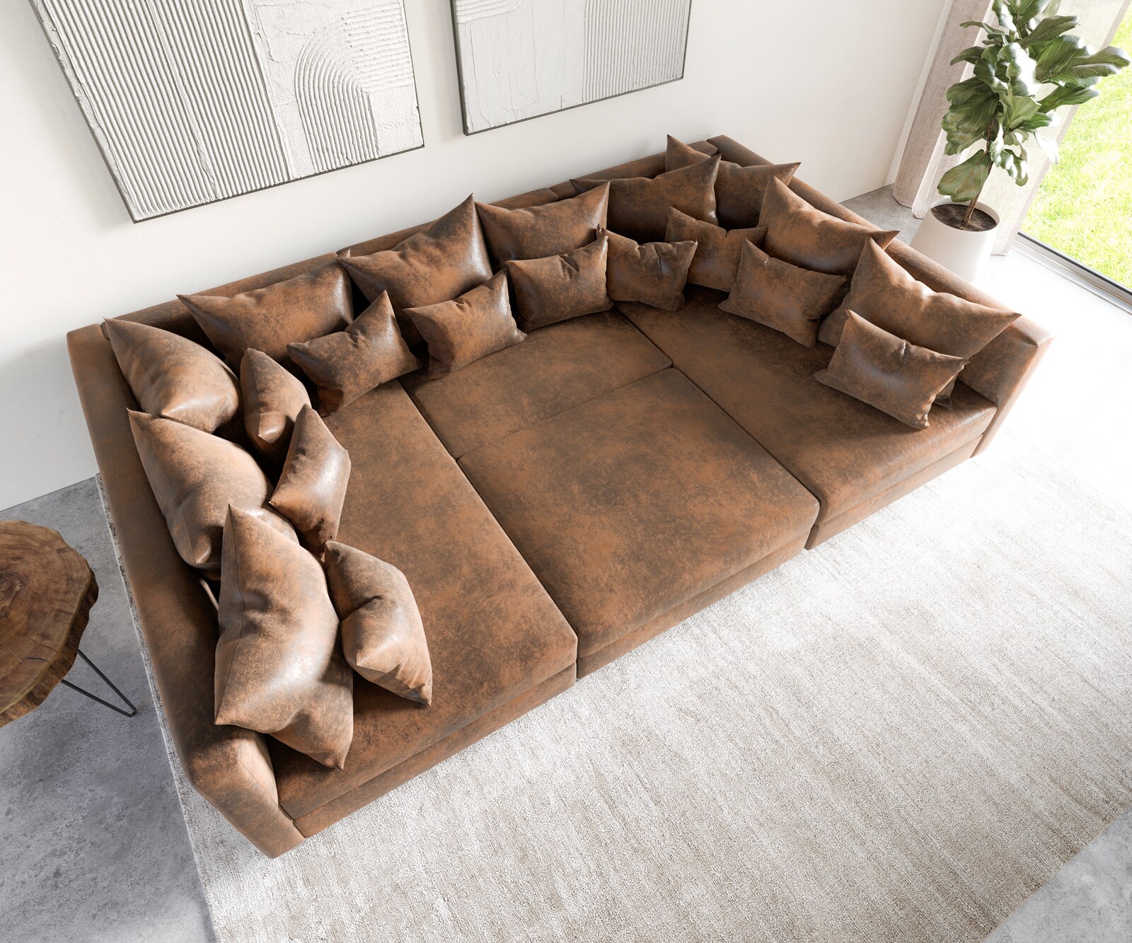 Wohnlandschaft Clovis Braun Vintage Optik modular Hocker  4 Wohnlandschaft Clovis Braun Vintage Optik modular Hocker  4