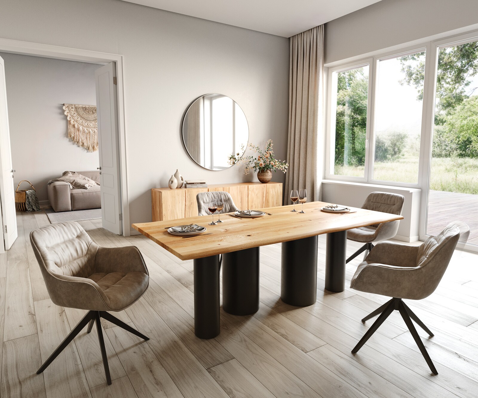 Table à manger Edge 200x100x2,5-3 chêne naturee Pilier métal noir Live-Edge 5