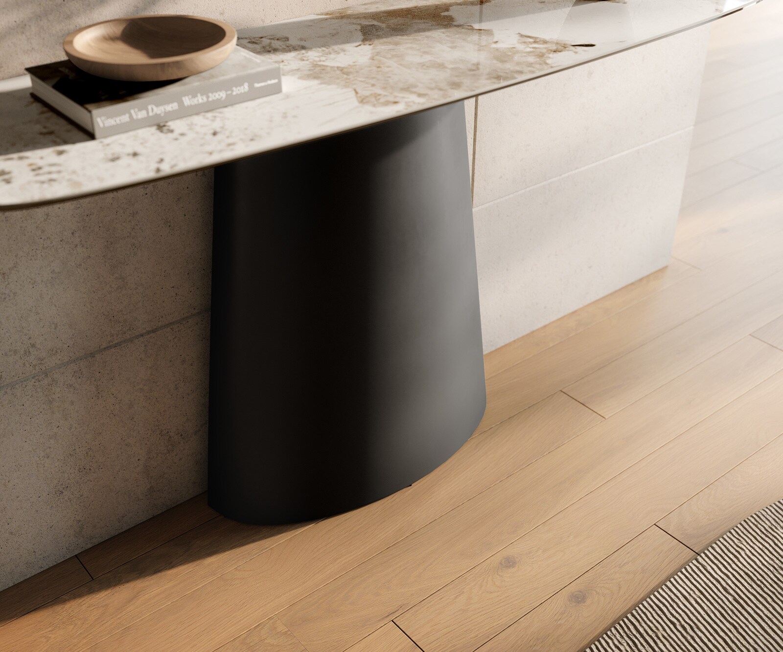 Console Edge forme bateau 140x40 cm Céramique Minas Melange Weiß-Beige Conos Métal Noir 6