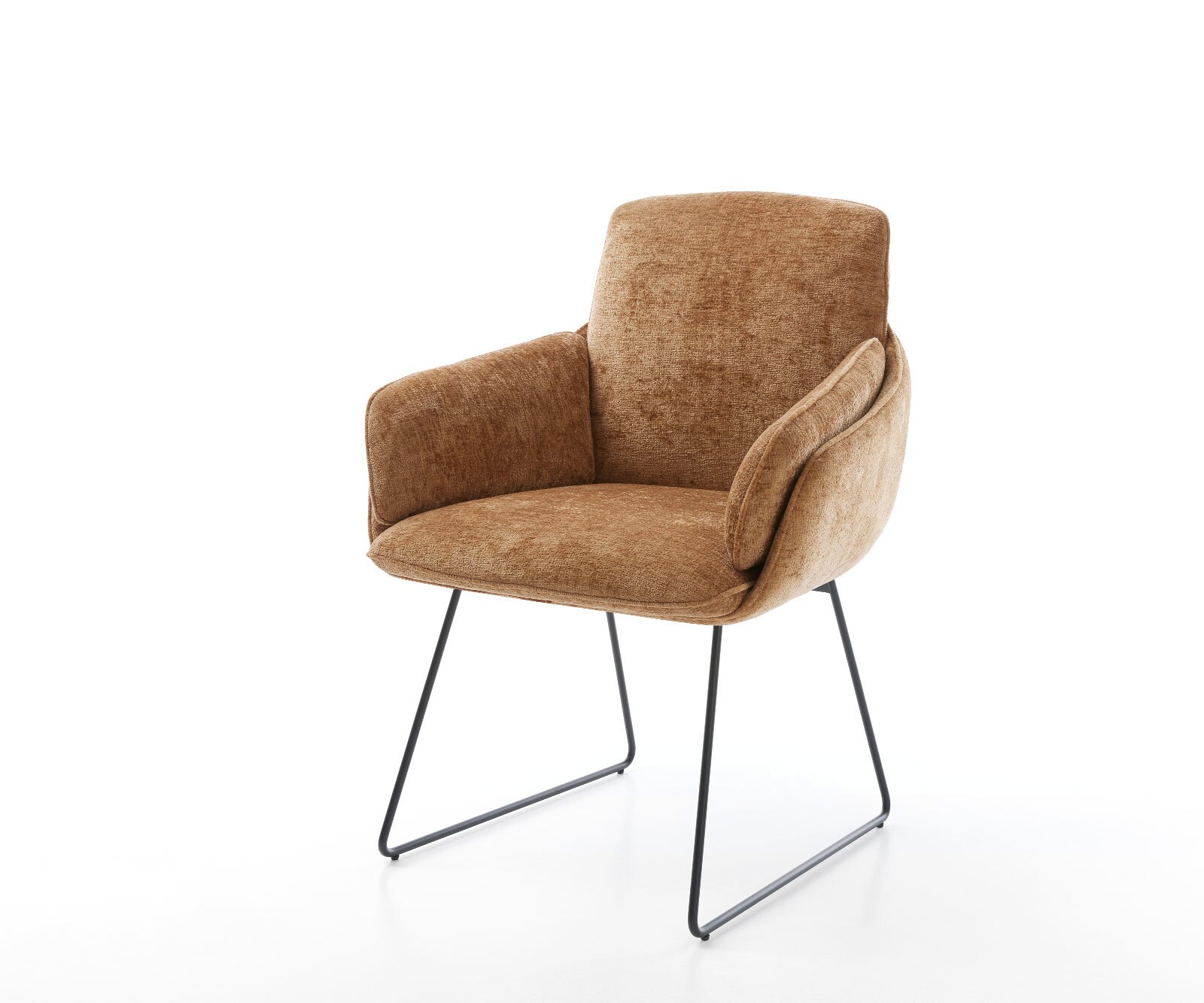 Chaise-de-salle-à-manger Luan-Flex avec accoudoirs tissu mixte couleur boue pied trapèze acier inoxydable